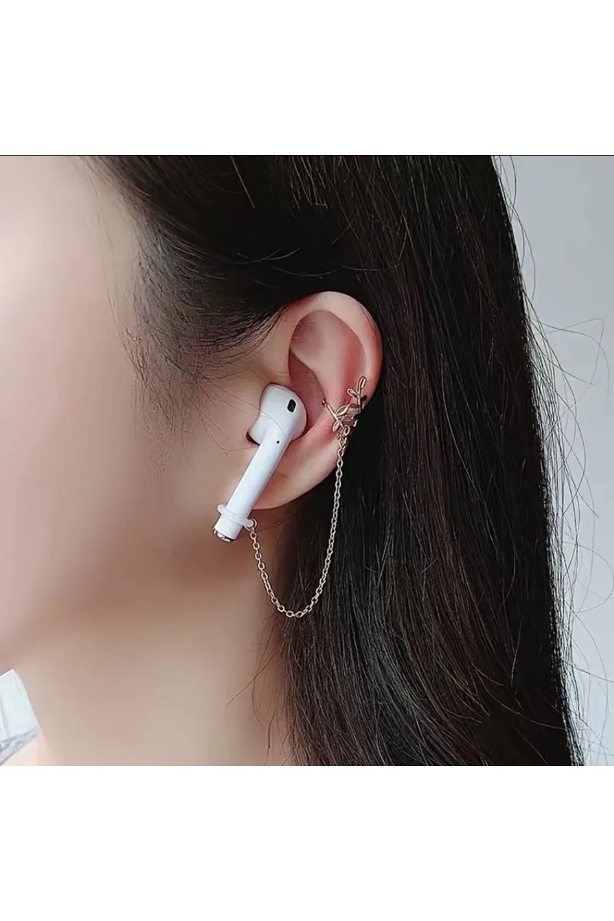 VintageStuff AirPods ile uyumlu klips küpe şeklinde gümüş yaprak motifli kulağa takmalı kulaklık tutucu