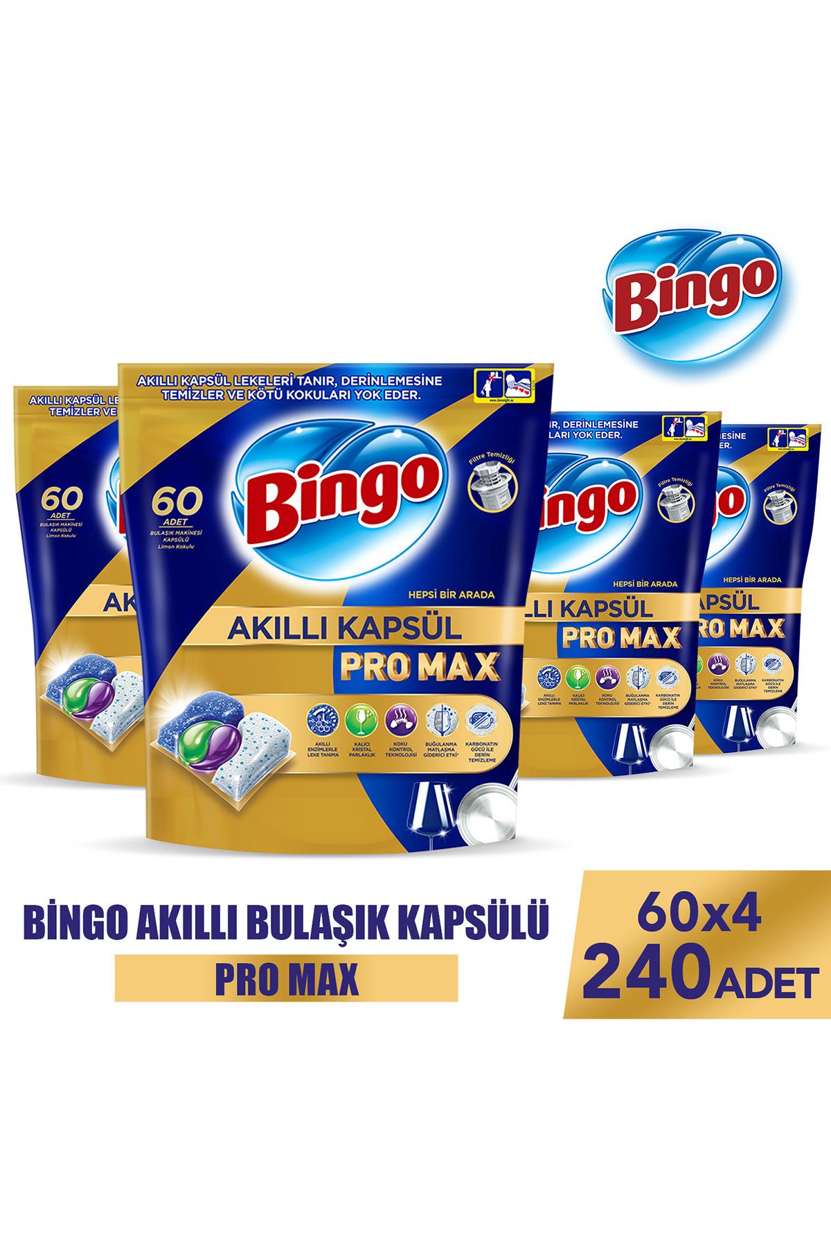 Bingo Akıllı Kapsül Pro Max Bulaşık Makinesi Deterjanı Tableti 240'lı