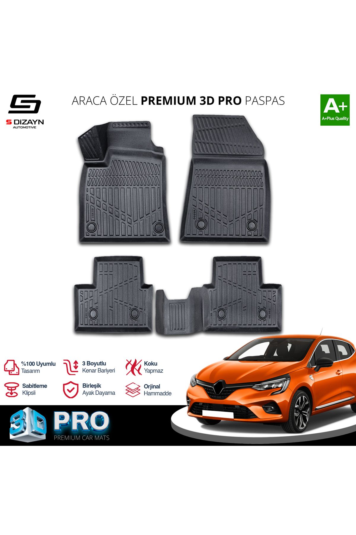 TREND Meka Part Renault Clio 5 3D Pro Havuzlu Paspas 2019 Üzeri A+ Kalite