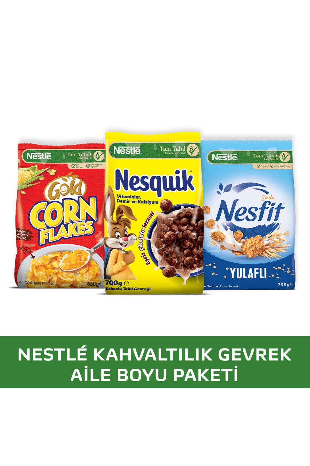 Nestle KAHVALTILIK GEVREK PAKETİ: NESQUIK Kakaolu 700g + NESFIT Sade 700g + GOLD CORNFLAKES 650g