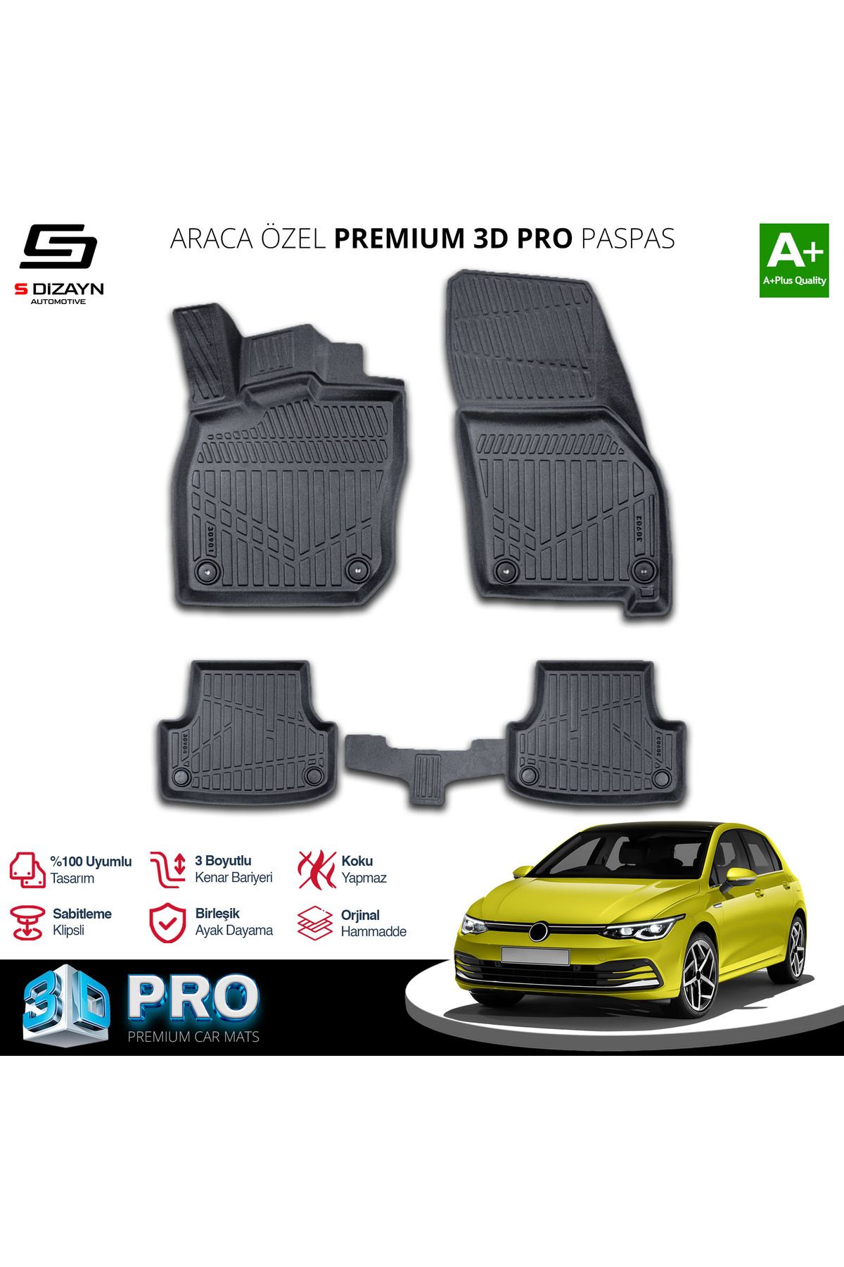 TREND Meka Part VW Golf 8 Otomatik 3D Pro Havuzlu Paspas 2021-2024 A+ Kalite
