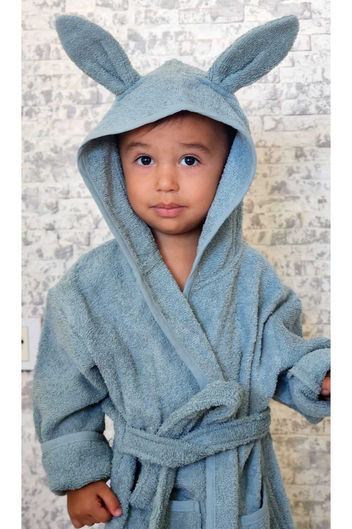 PAMUK HANIM OUTLET İHRACAT- Pamuklu Yumuşacık Unisex Kız-erkek Çocuk Havlu Bornoz KULAKLI TAVŞAN/ DENİZ MAVİSİ fotoğrafı 2 (önizleme)