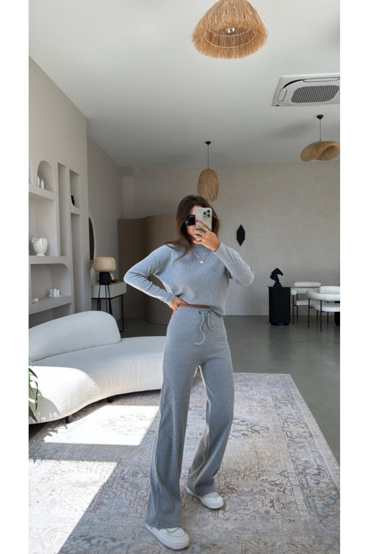 ست لباس ورزشی HKN GREY WINTER CAMOSET پنبه ای