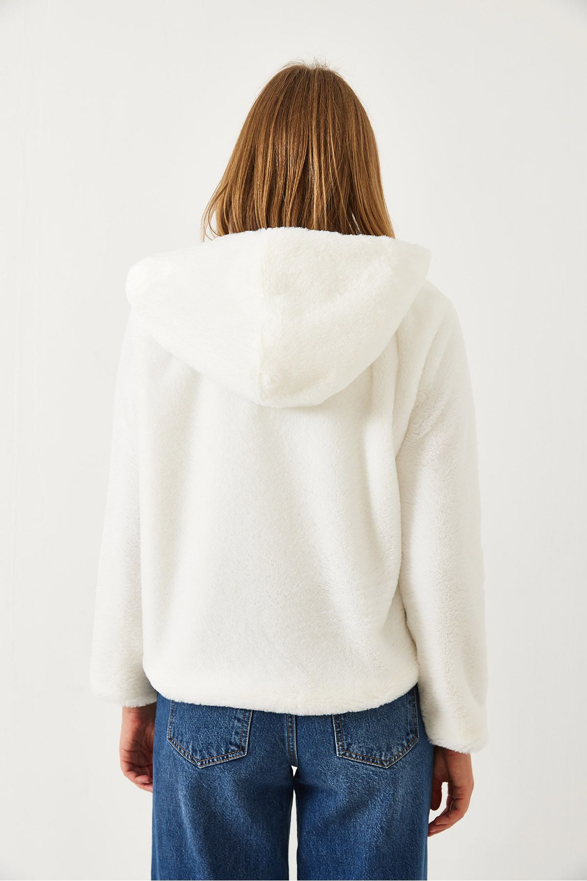 Bianco Lucci-Women's Hooded Plush Fur Coat 6