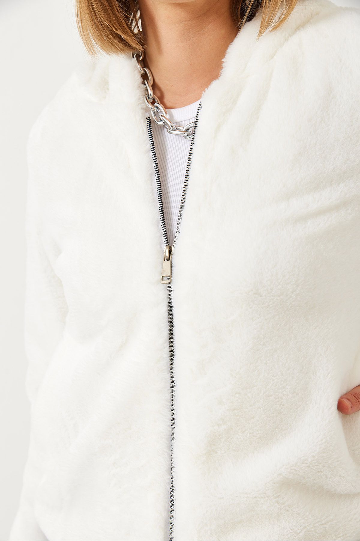 Bianco Lucci-Women's Hooded Plush Fur Coat 5