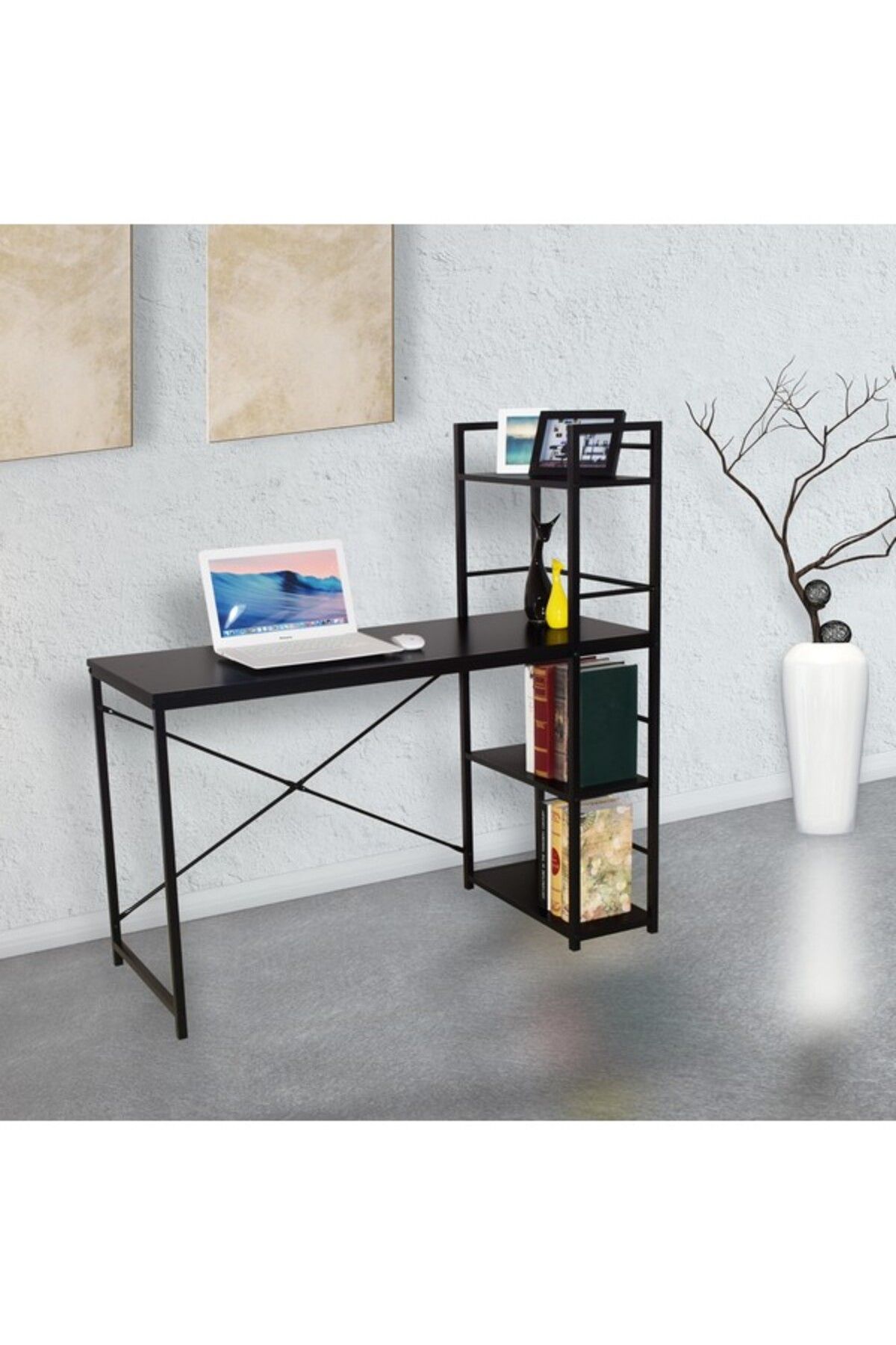 micasa-Particle Board Computer Desk with 4-Tier Open Shelf 2