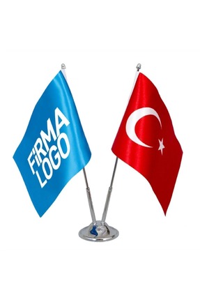 ARSLAN BAYRAK REKLAM PROMOSYON FİRMAYA ÖZEL V MODEL İKİLİ MASA BAYRAĞI