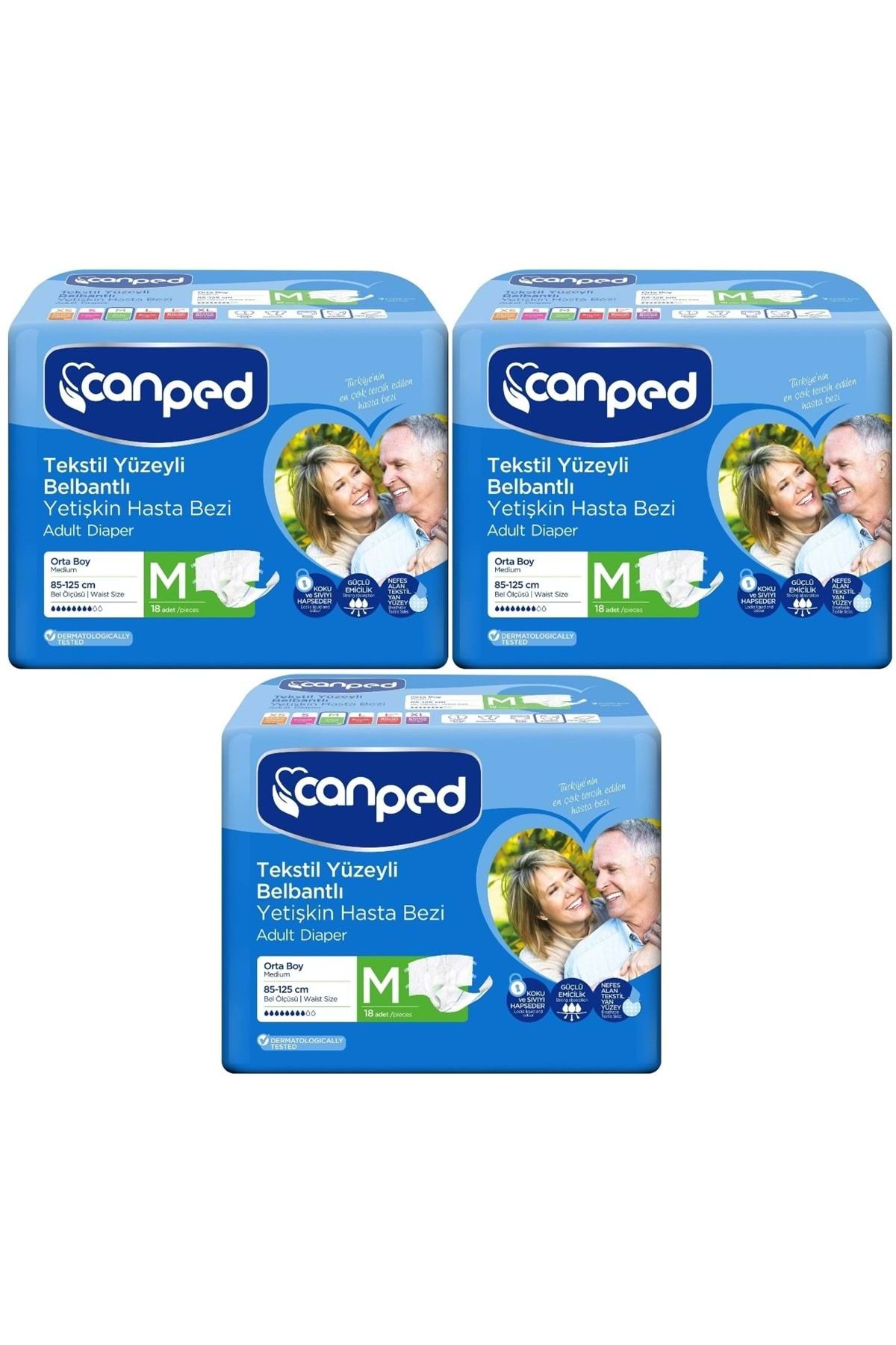 Canped Hasta Bezi Yetişkin Bel Bantlı Tekstil Yüzey M-Orta Boy 54 (3PK*18)