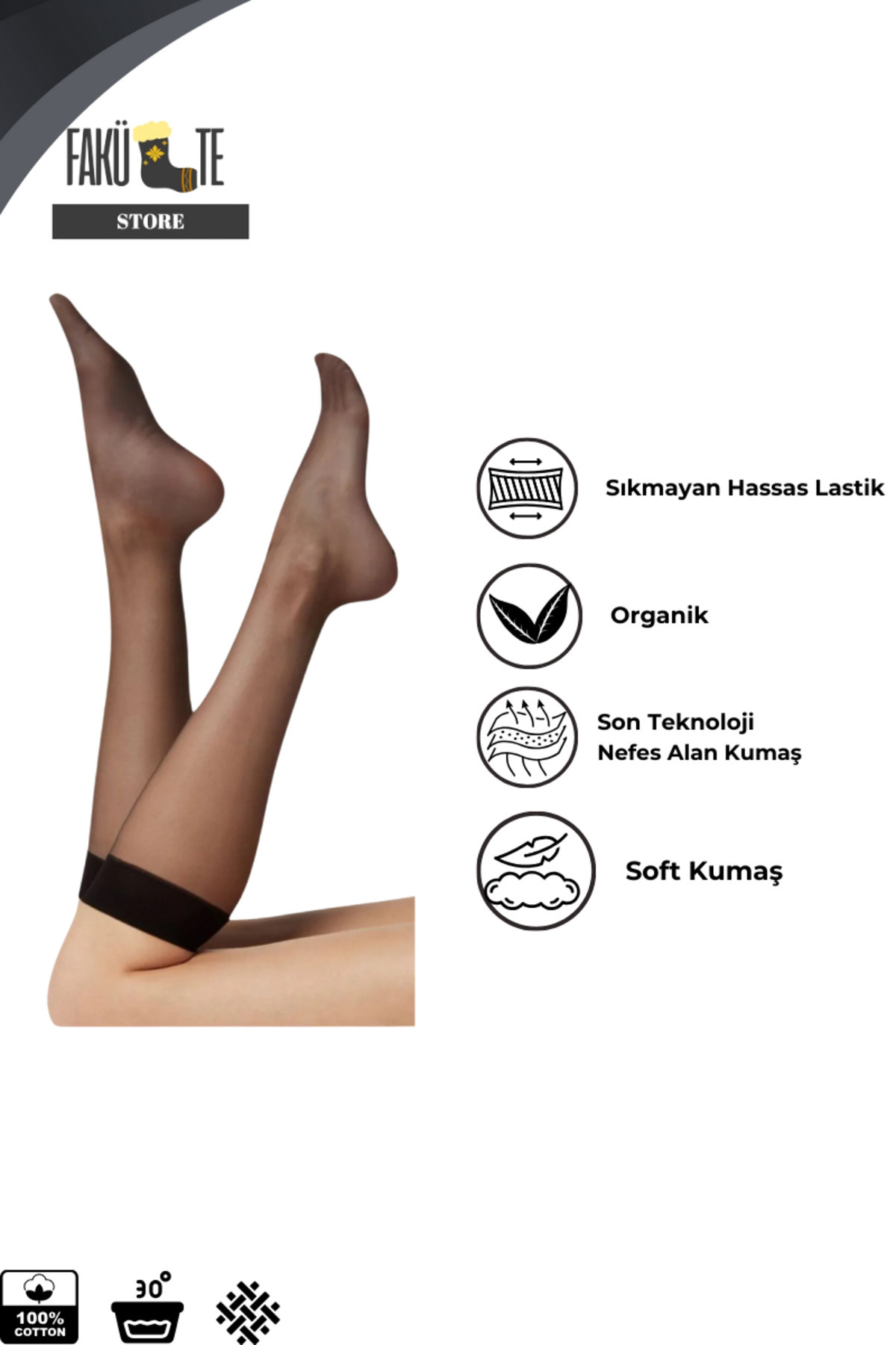 SİYAH DİZ ALTI KADIN ÇORAP TEKLİ — görsel 3 · A90123