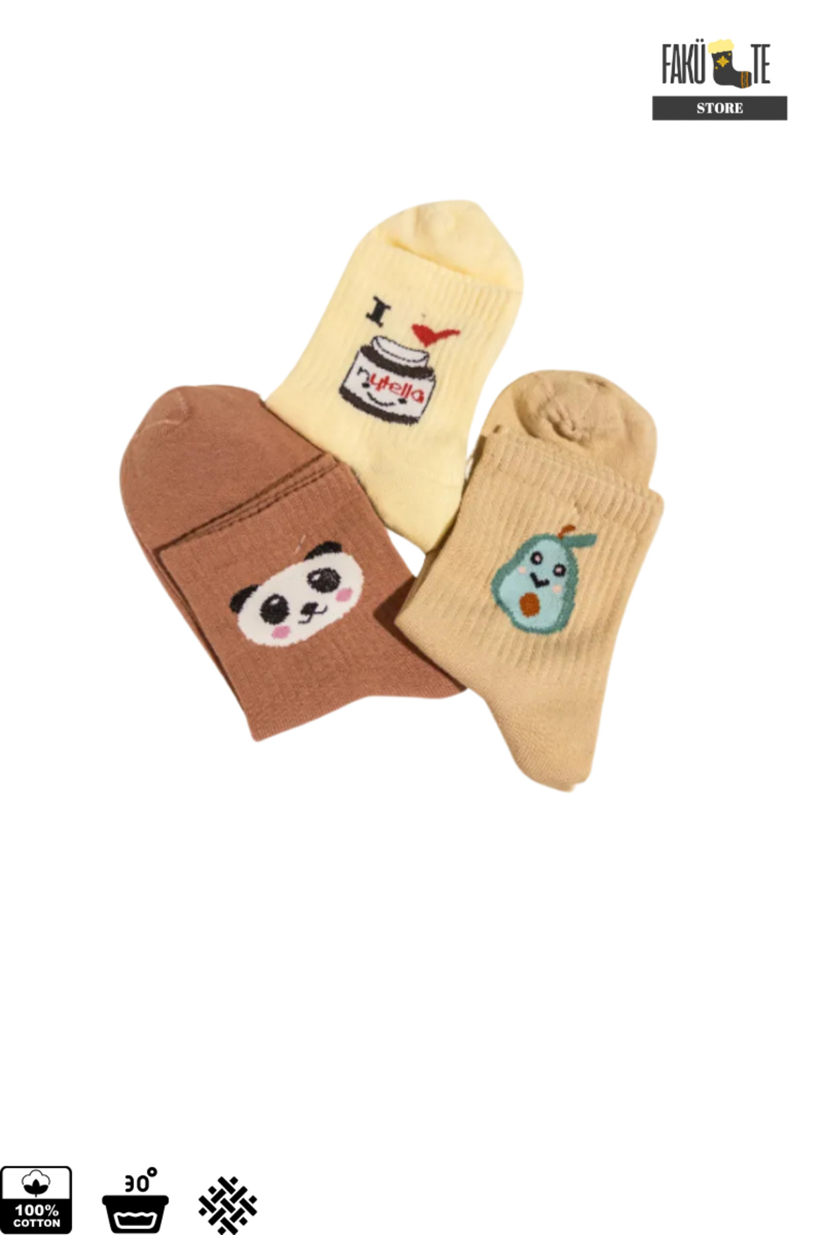 Nutella Panda Armut Tasarımlı Teddy 3 Lü Çorap Seti Eğlenceli Çorap — görsel 2 · TYBM39AAZRPS5Y2O50