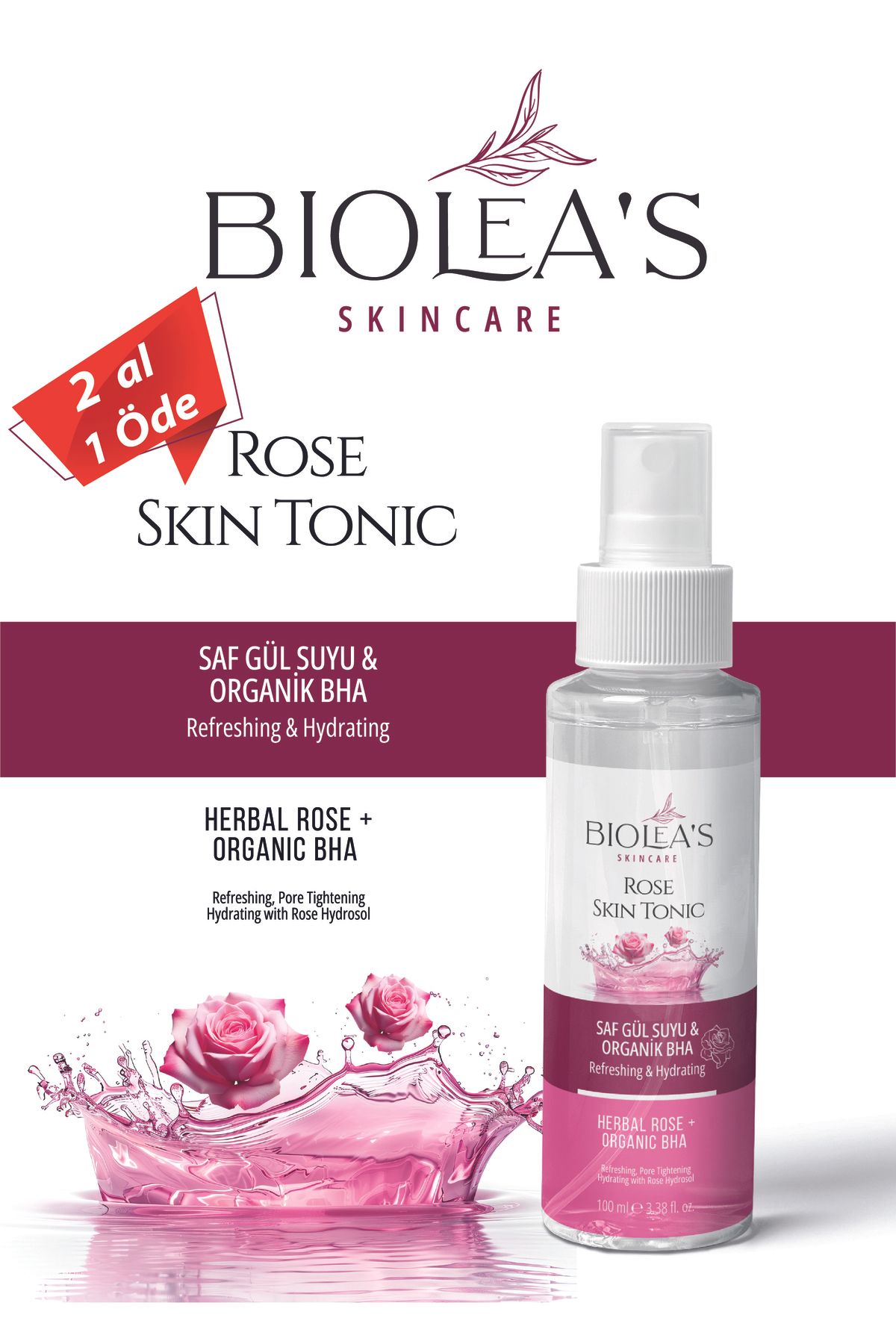 Biolea's skincare Gül Suyu Gözenek Sıkılaştırıcı Aydınlatıcı Ve Arındırıcı Tonik %100 Doğal Ve Saf 100 ml