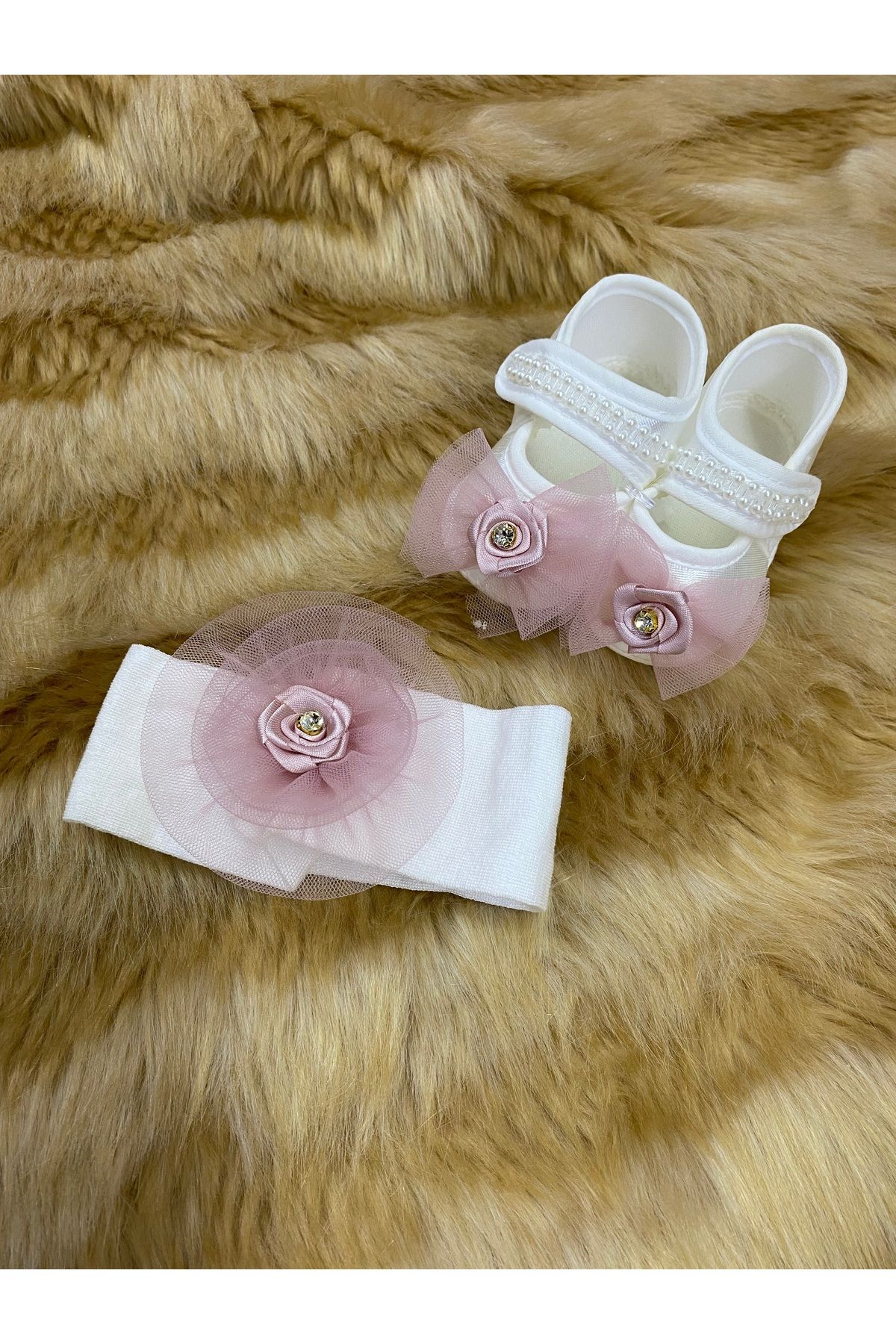 skycott-Maternity Set for Mother and Baby - Slippers, Booties Bandana and Crown Beige 2