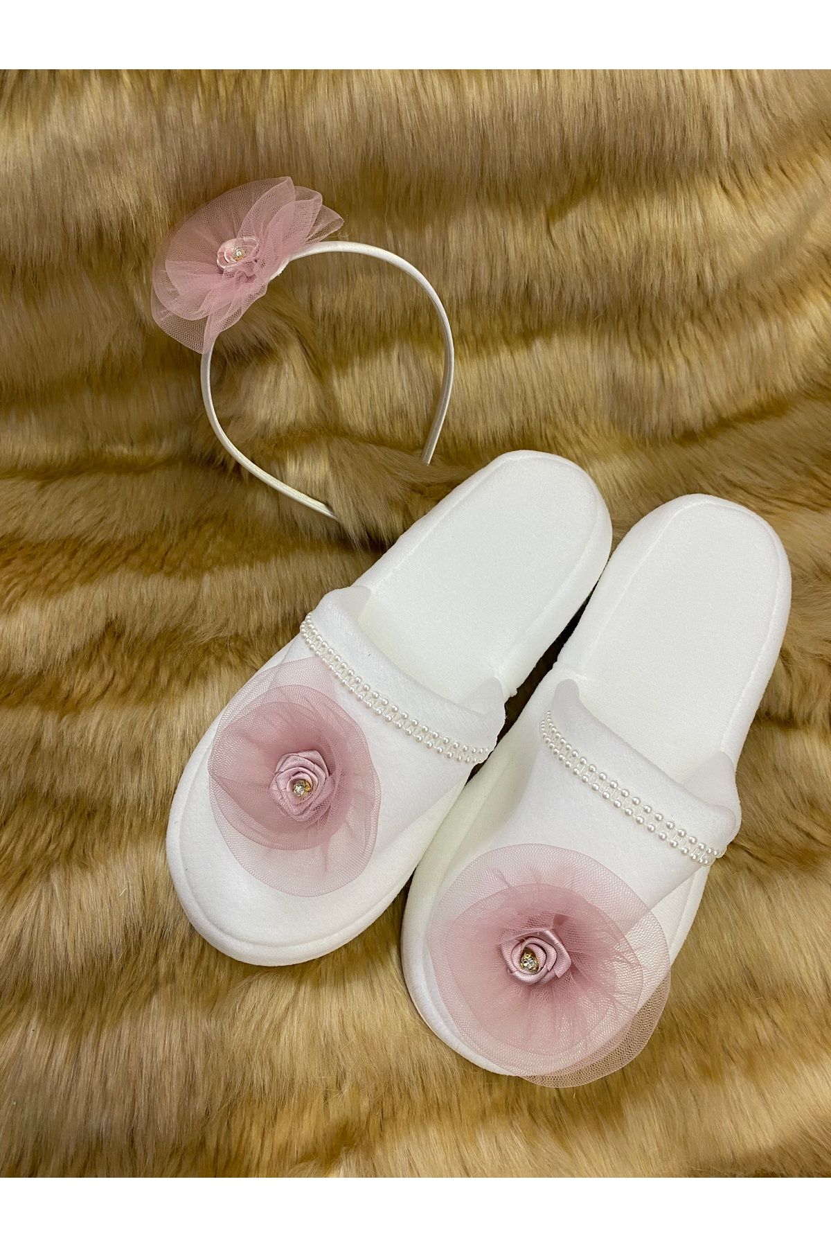 skycott-Maternity Set for Mother and Baby - Slippers, Booties Bandana and Crown Beige 3