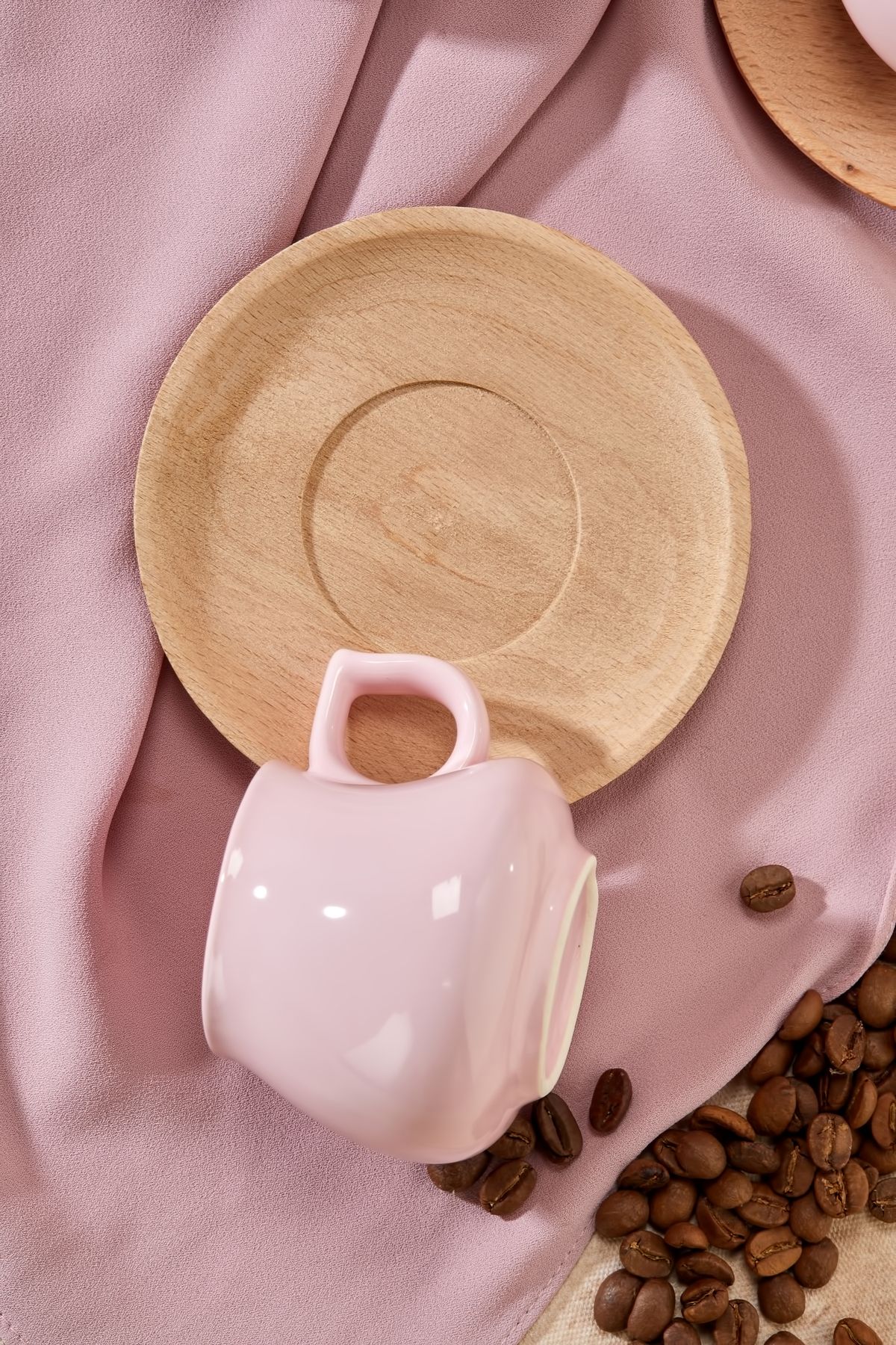 Babion-Luxury 12-Piece Coffee Cup Set for 6 People with Wooden Plate, Pink Cup Set 8