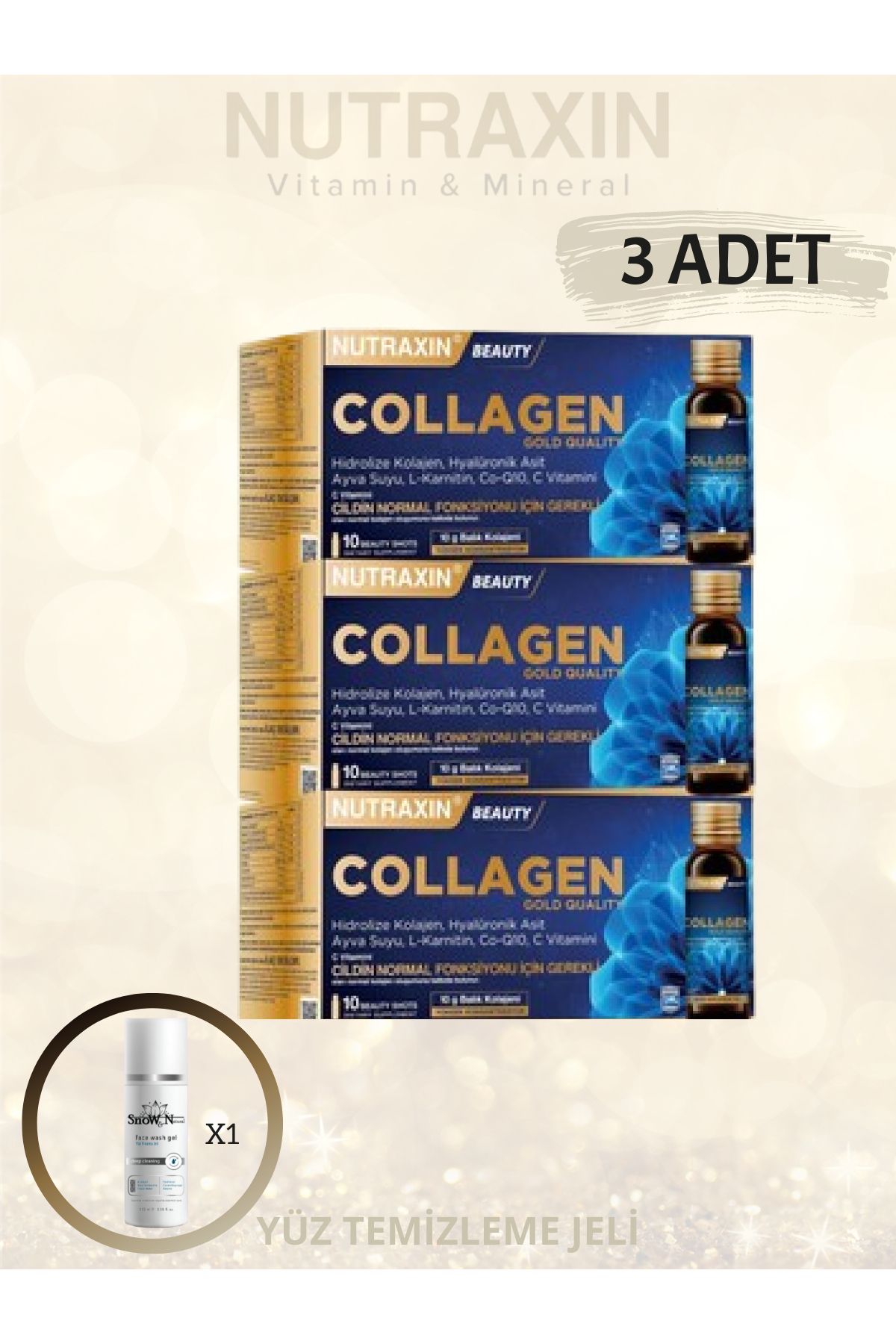 Nutraxin Collagen Beauty Shots 10 x 50 ml Biotin, coq10 ve kolajen içerikli gıda takviyesi. (3 ADET )