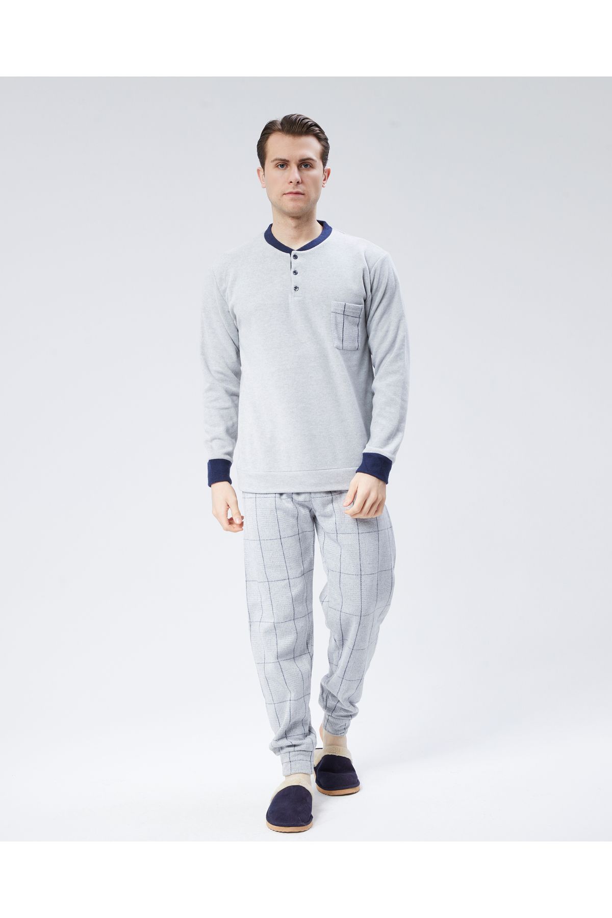 M MOONCOVER Costum De Pijama Pentru Bărbați De Iarnă Cu Nasturi Masculin - 2XL