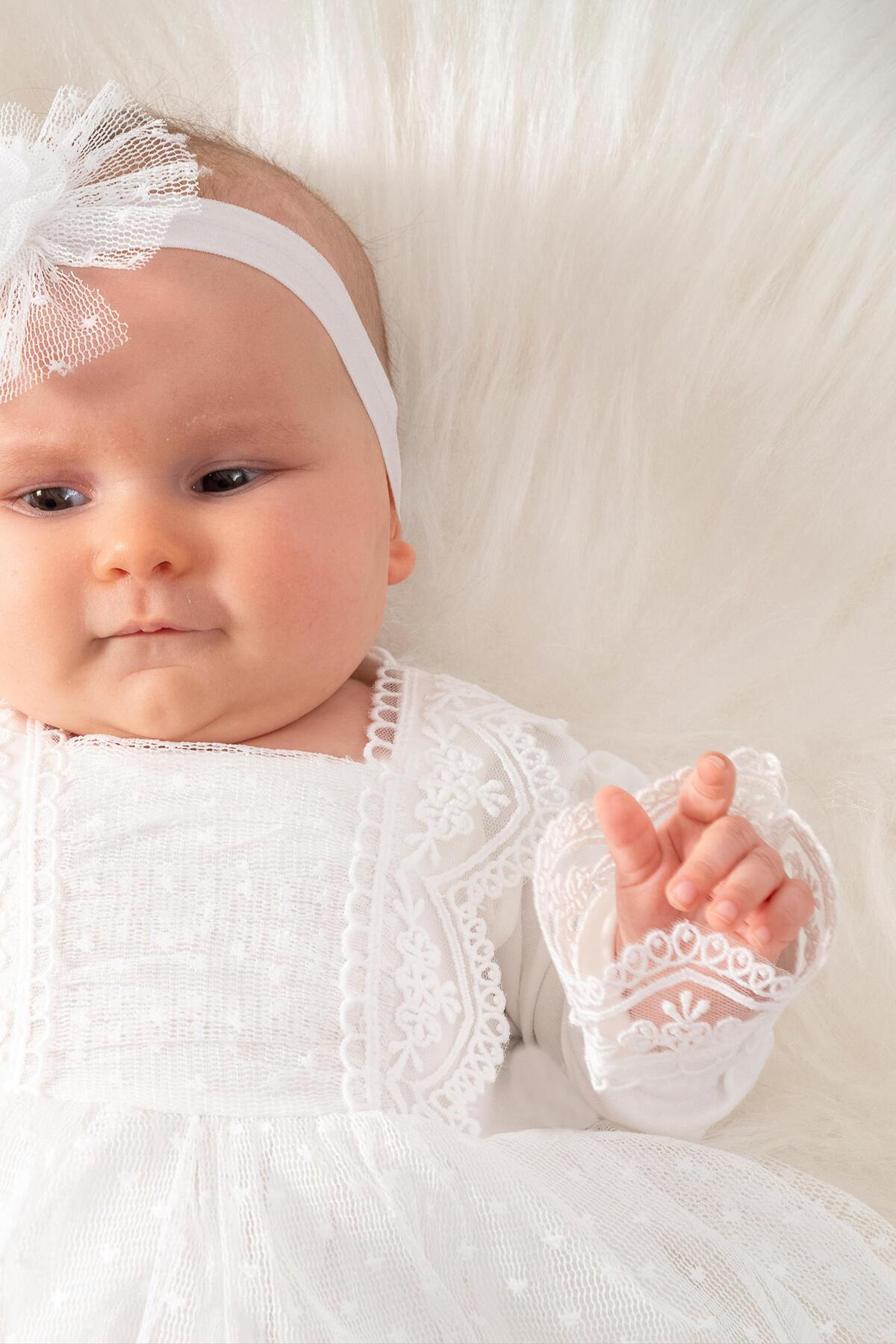 Sitilin Kız Bebek Mevlüt Elbisesi Gelinlik Fransız Dantelli Mevlit Takımı Bebek Mevlütlük Seti STL6838 fotoğrafı 4 (önizleme)