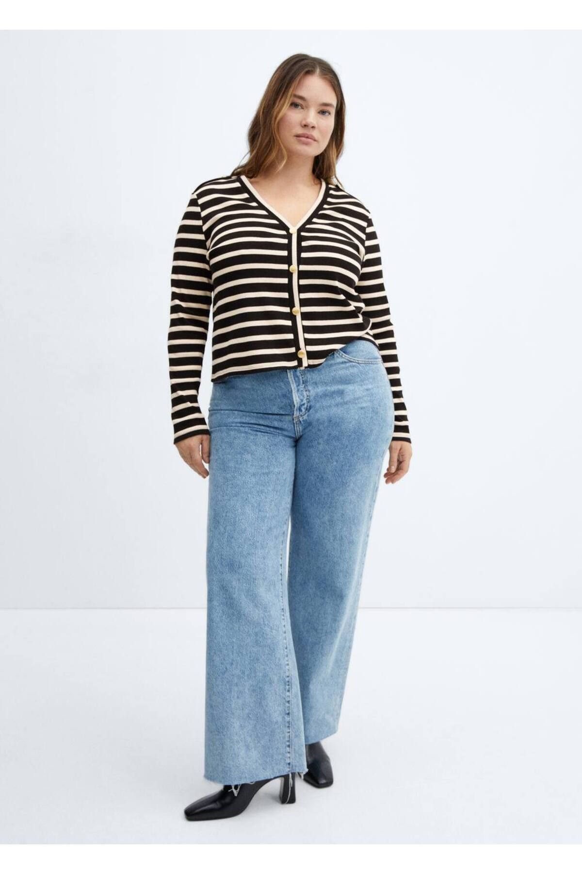 MANGO Woman-Buttoned striped cardigan 8