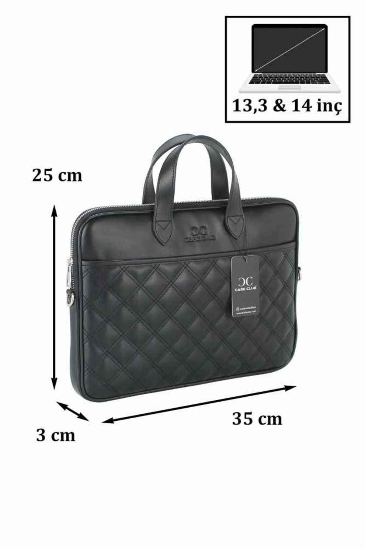 Case Club Siyah Slim Laptop Evrak Çantası 13,3'' 14''Inç Omuz Askılı Macbook Air Pro Uyumlu