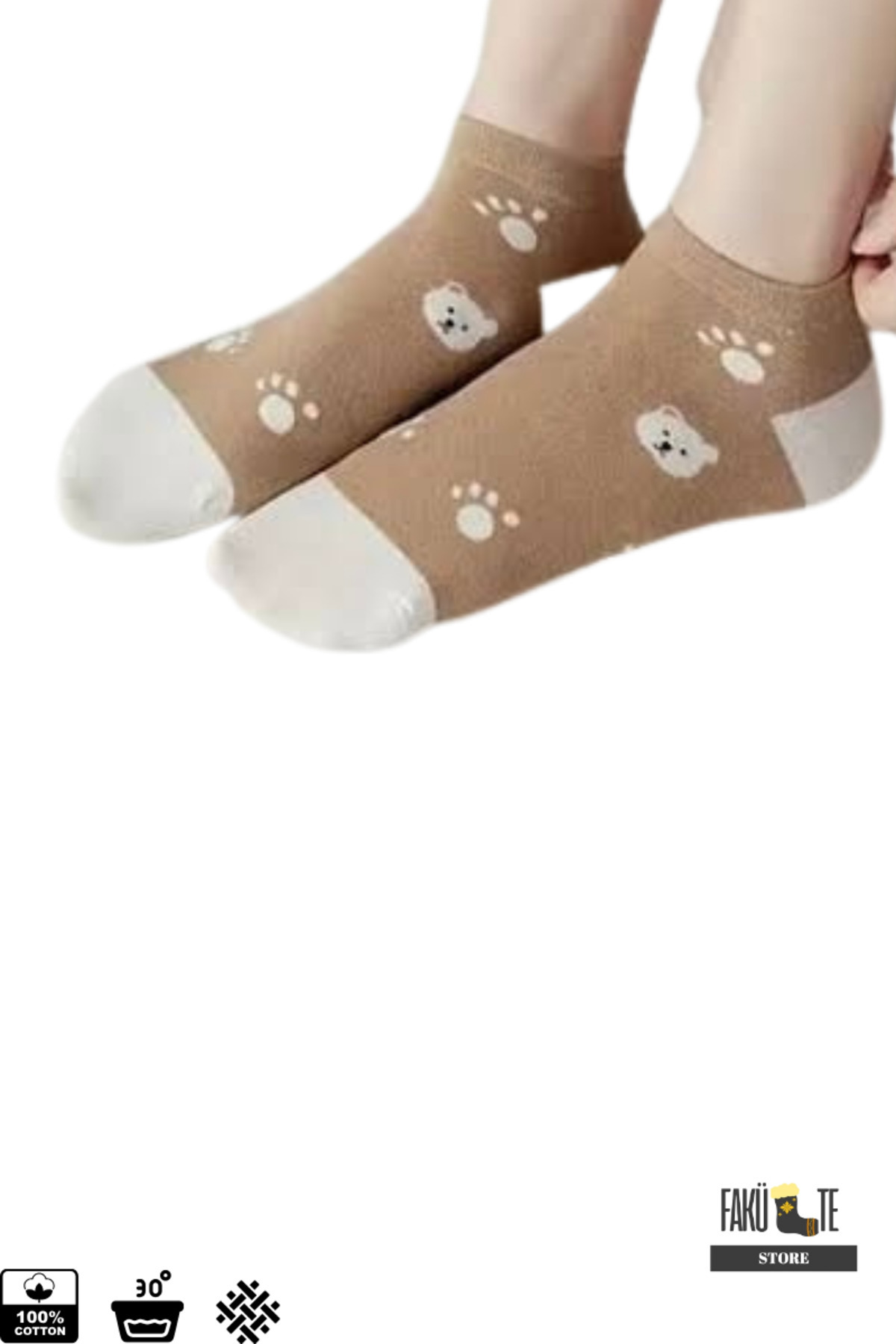 4'lü Paket Teddy Bear Desenli Kadın Patik Çorap Seti — görsel 2 · TEDPAT1