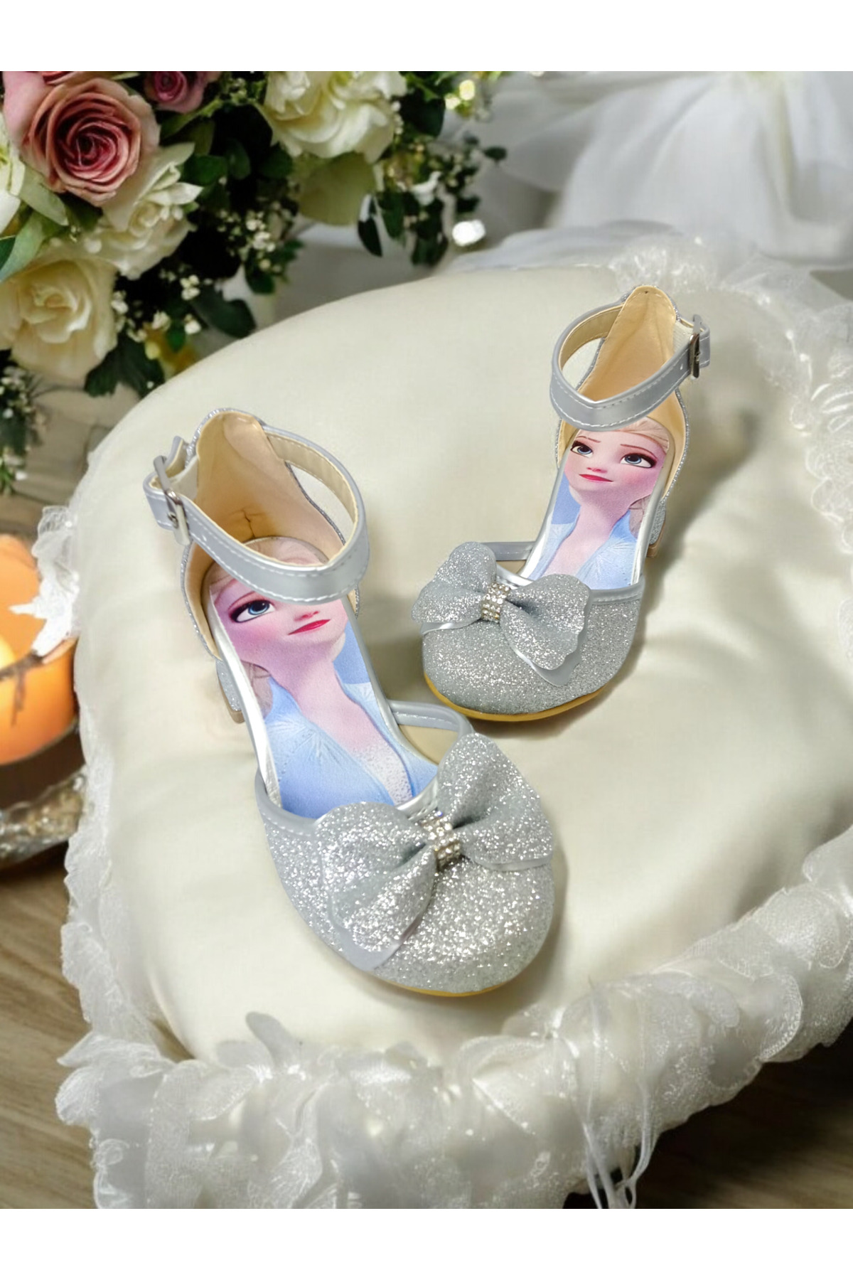 Girl Princess Silver Short Heel Evening Shoes
