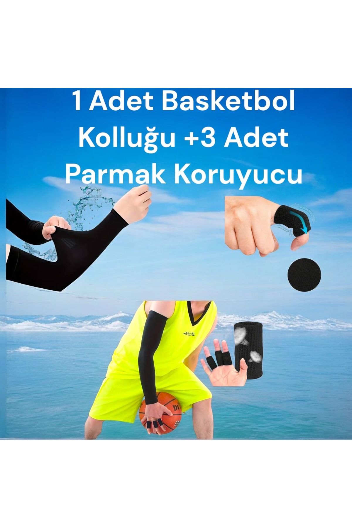 Gök Sports Yetişkin 1 Adet Kolluk 3 Adet Nefes Alabilen Parmak Koruyucu Basketbol Voleybol Tenis Kolluk Set