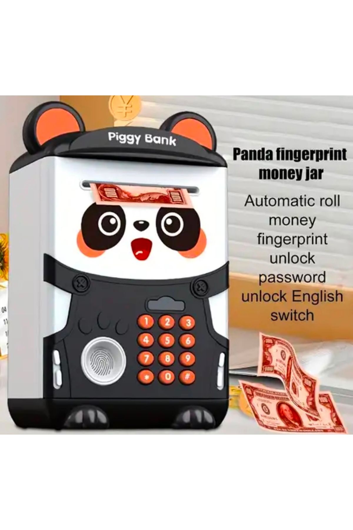 CAVAŞ sun hat-Large Size Panda Designed Encrypted Atm Safe Piggy Bank 1