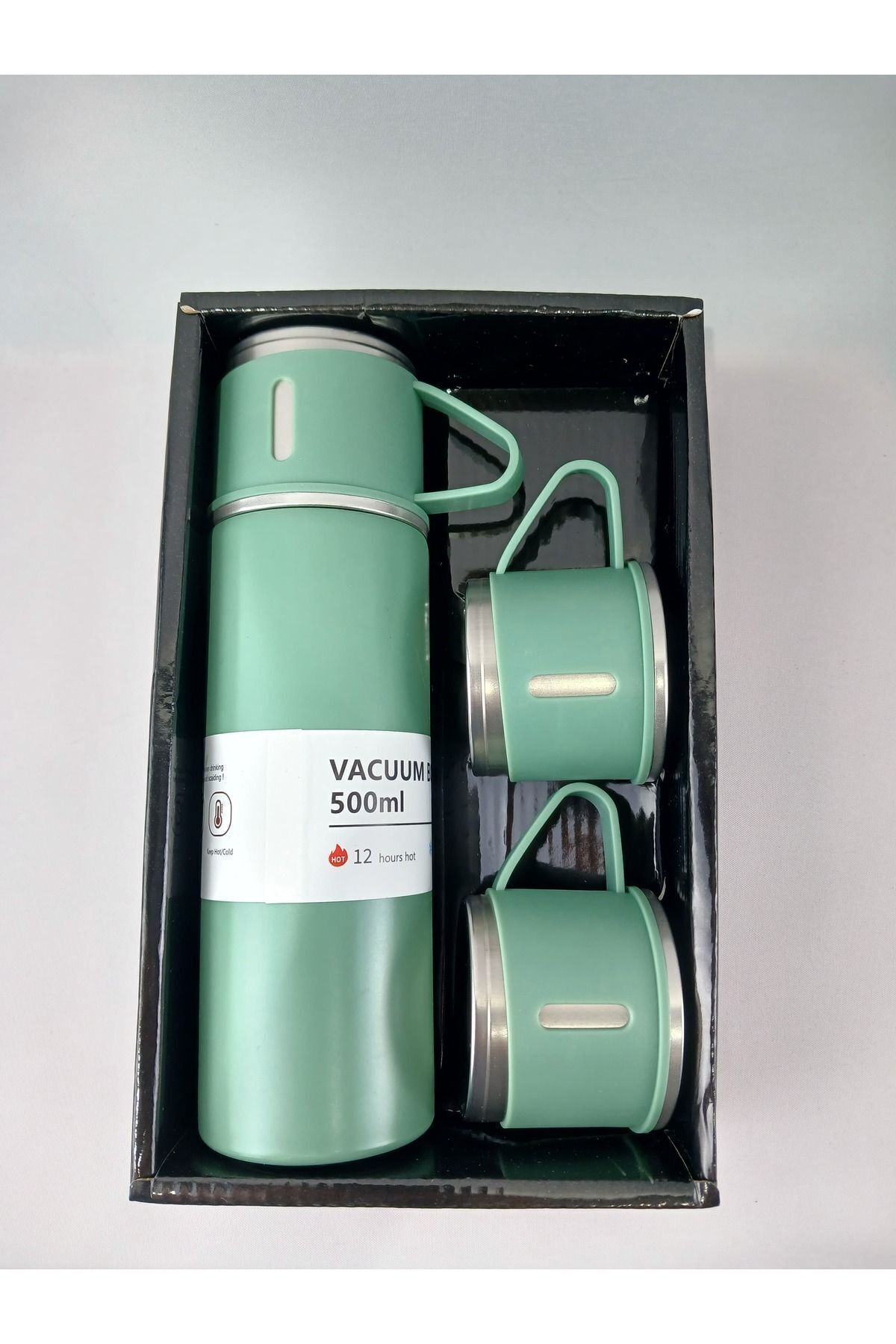 Vacuum Flask Set Üç Bardaklı Kutulu Paslanmaz Çelik Termos Seti 500 Ml - 1
