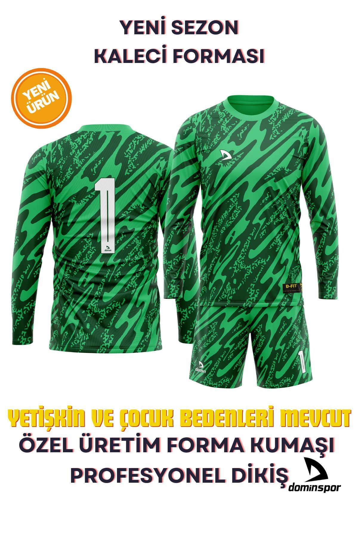 DOMİN SPOR Erkek Uzun Kollu Yeşil Nefes Alabilen Kaleci Forması Ve Şortu Goalkeeper Jersey Gk Dmnf5587
