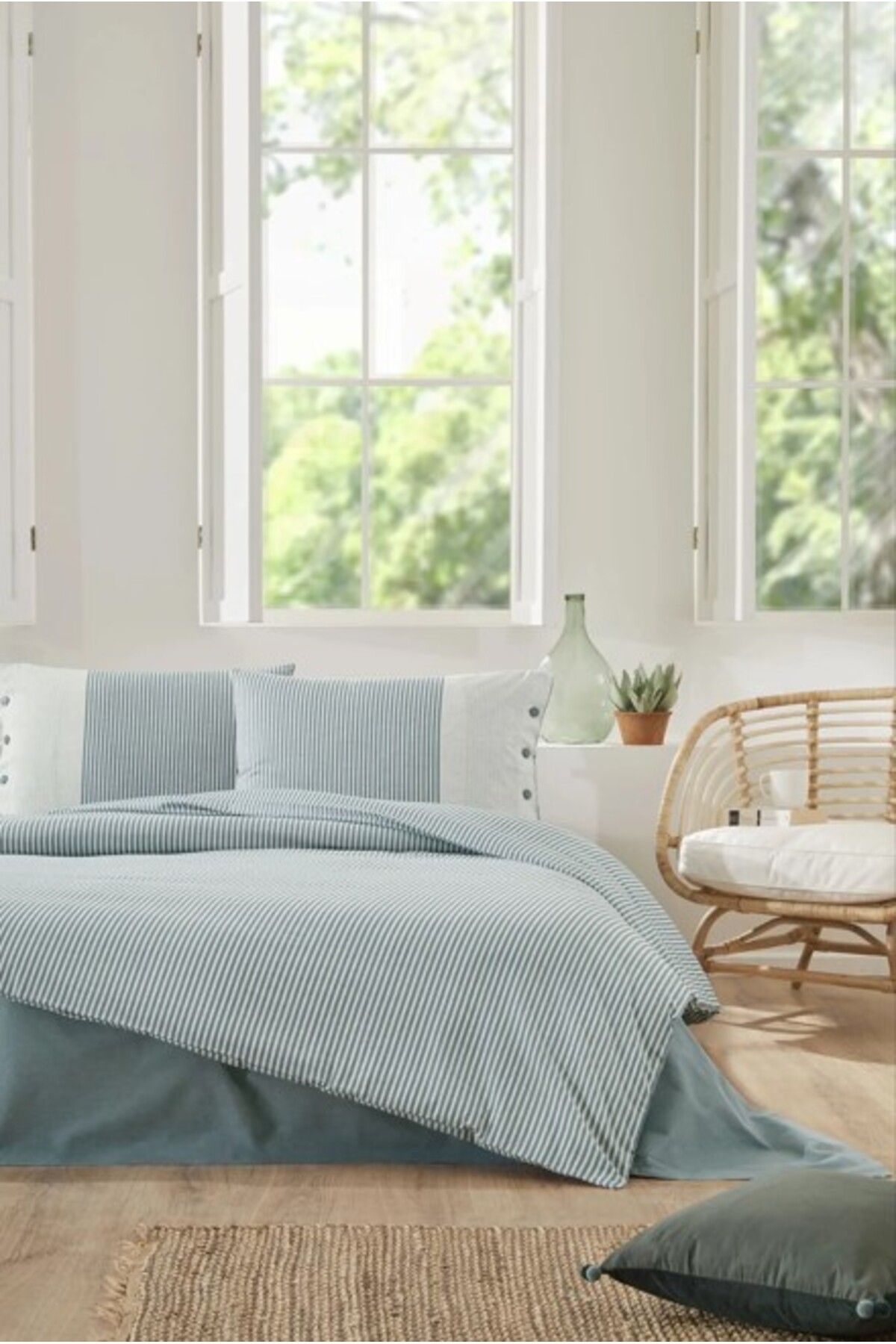 OEM Özdilek Çift Kişilik Ranforce Nevresim Takımı Natural Line Mavi