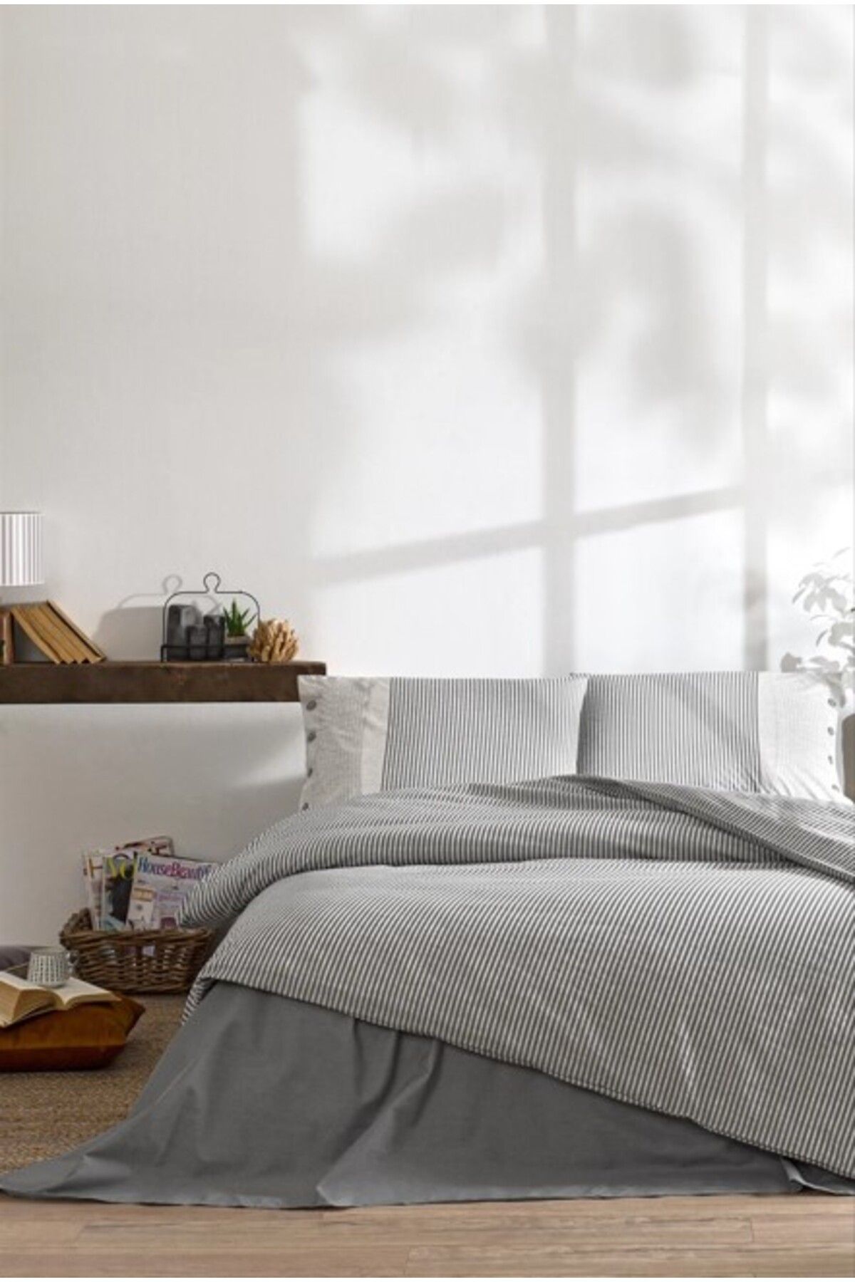 FAYMEM GLOBAL Özdilek Çift Kişilik Ranforce Nevresim Takımı Natural Line Gri