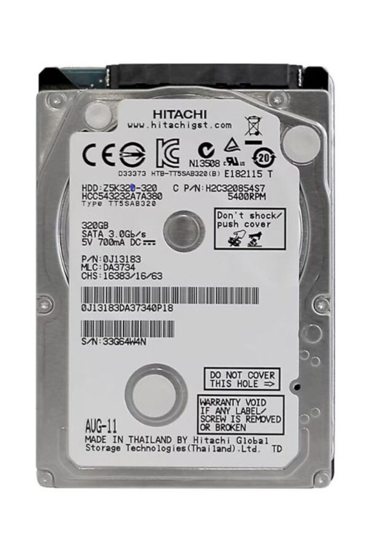 Hitachi Z5K320 SATA 3.0 5400 RPM 2.5" 320 GB Harddisk  (refurbished)