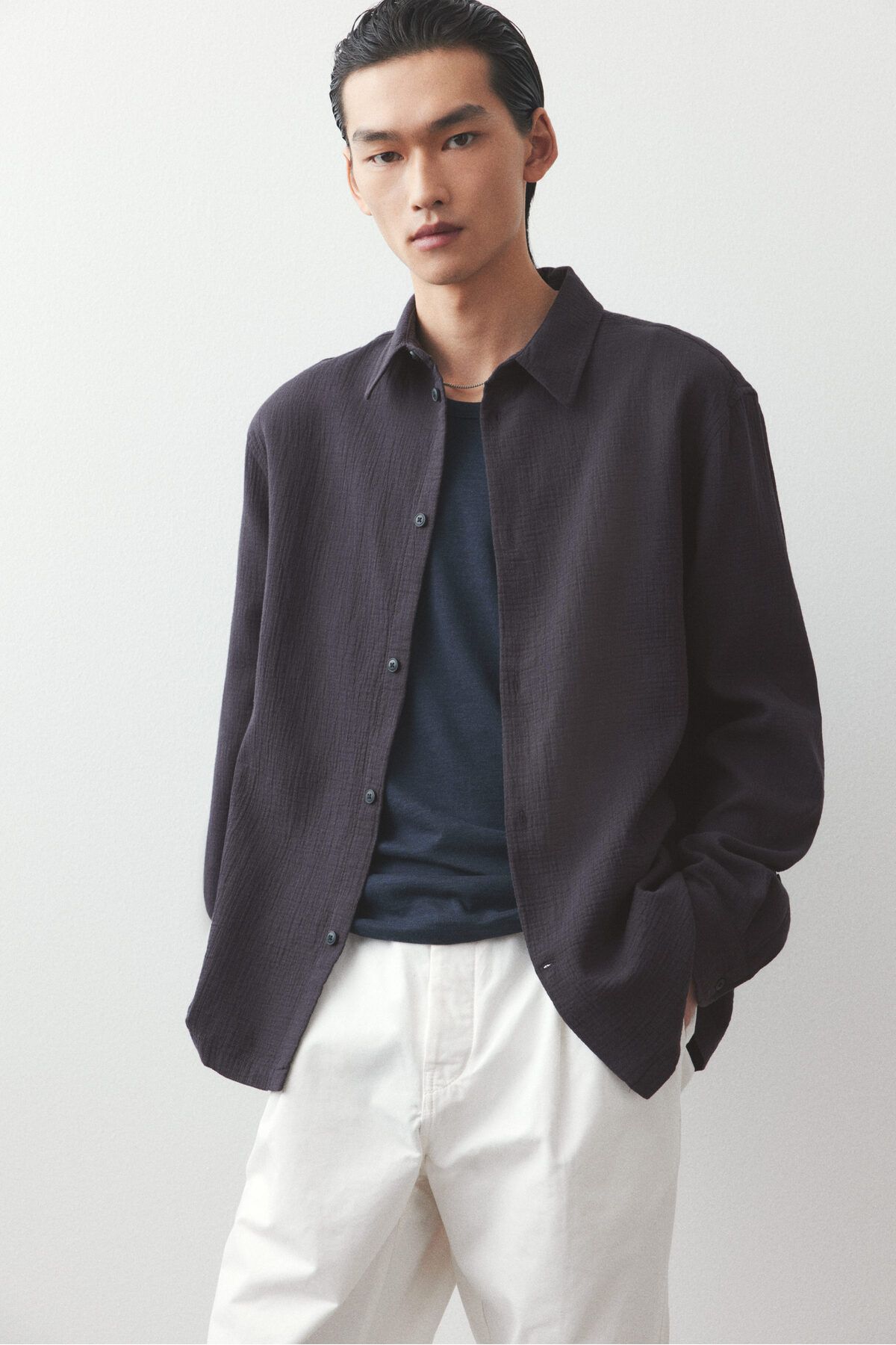 پیراهن / بلوز دکمه دار بنفش مردانه به طور منظم تناسب H M H&M