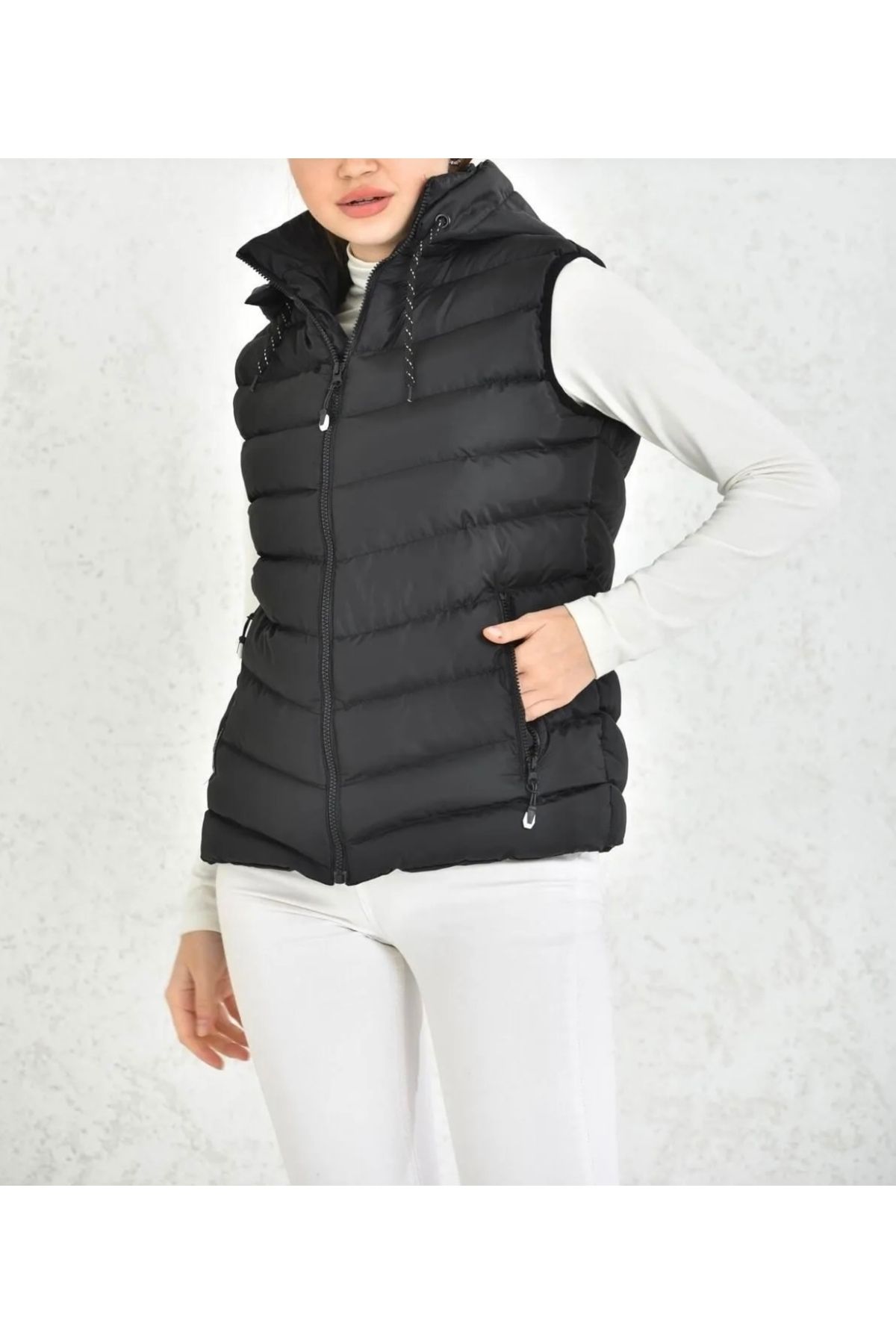 Fashionbox-Women's Gel Padding Detachable Hooded down Vest 3