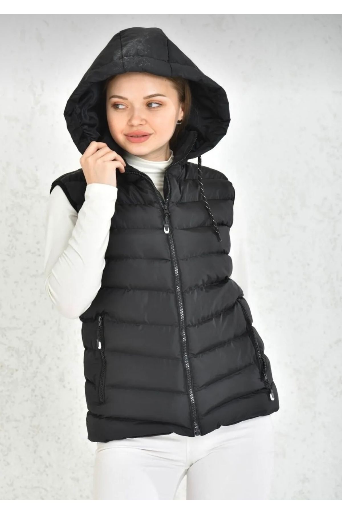 Fashionbox-Women's Gel Padding Detachable Hooded down Vest 4