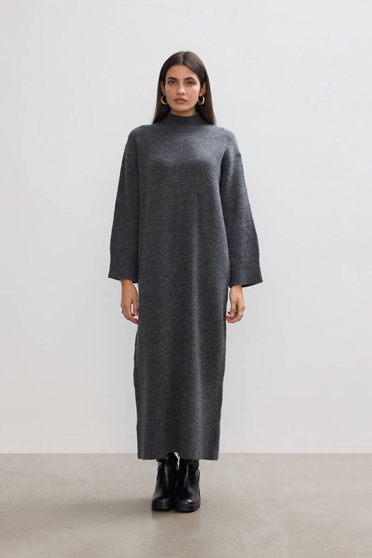 BE BLUE-Anthracite Soft Knitting Dress 4