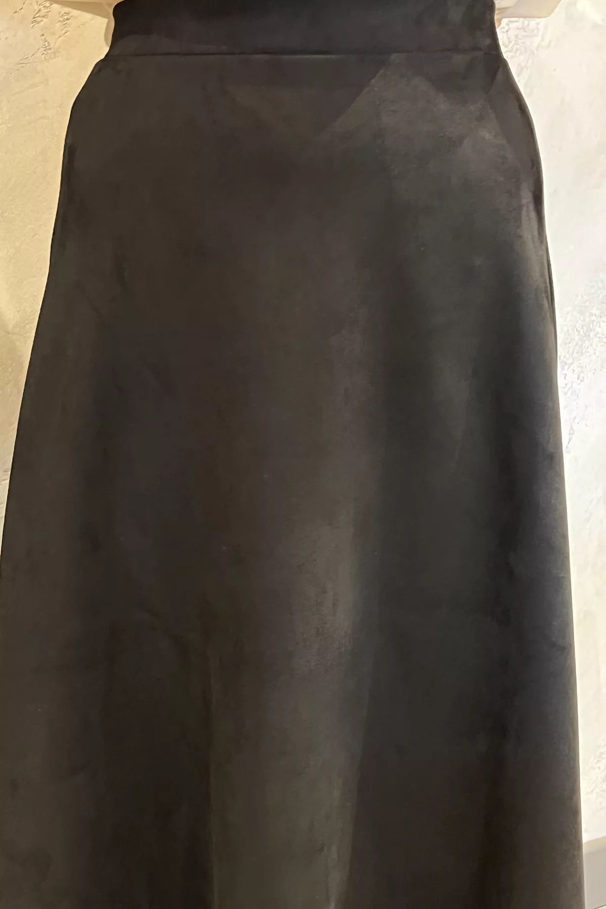 GÜLSELİ-Black Women's Flared Long Suede Skirt 7