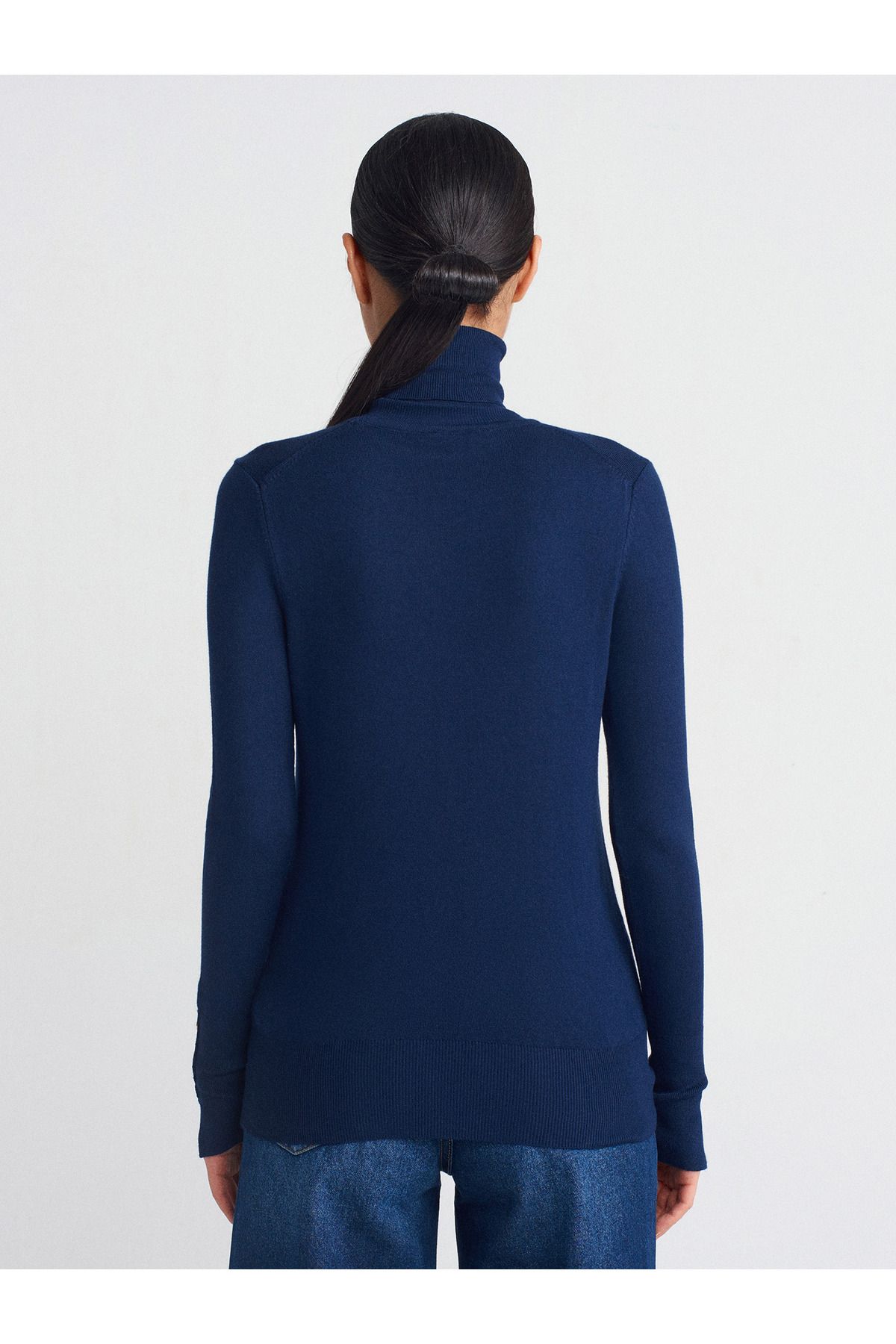 Dilvin-1268 Turtleneck Sleeve Drop Sweater-Navy Blue 2