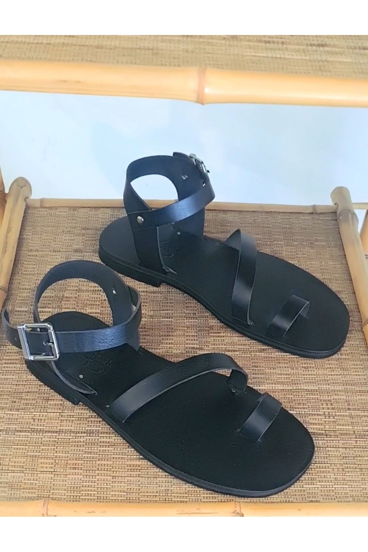 Bostini Sandals Stil Tarz El Yapımı Doğal Deri Kösele Erkek Bodrum Sandaleti