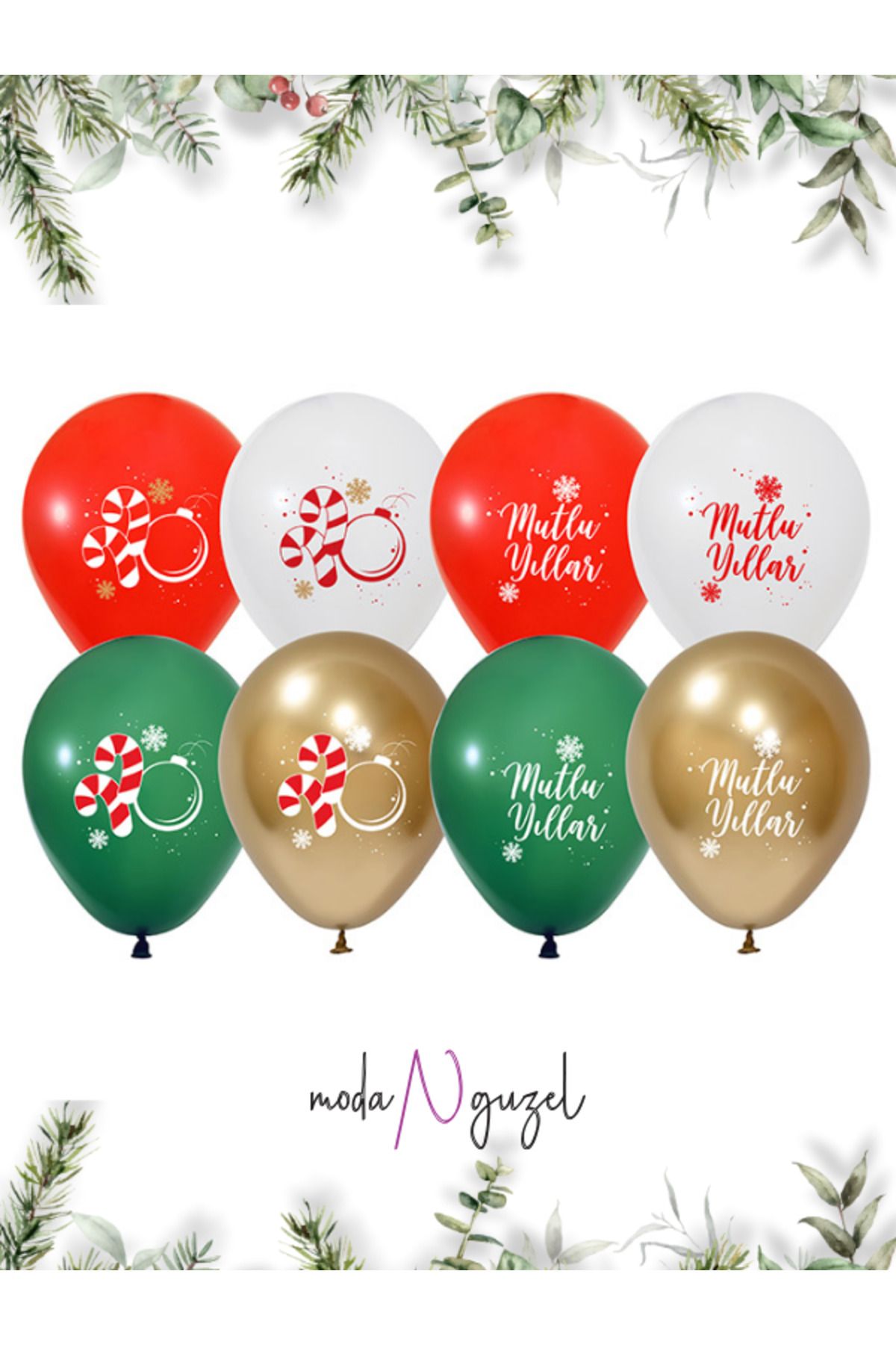 BalonEvi MUTLU YILLAR BASKILI 12" PASTEL BALON (8'lik)