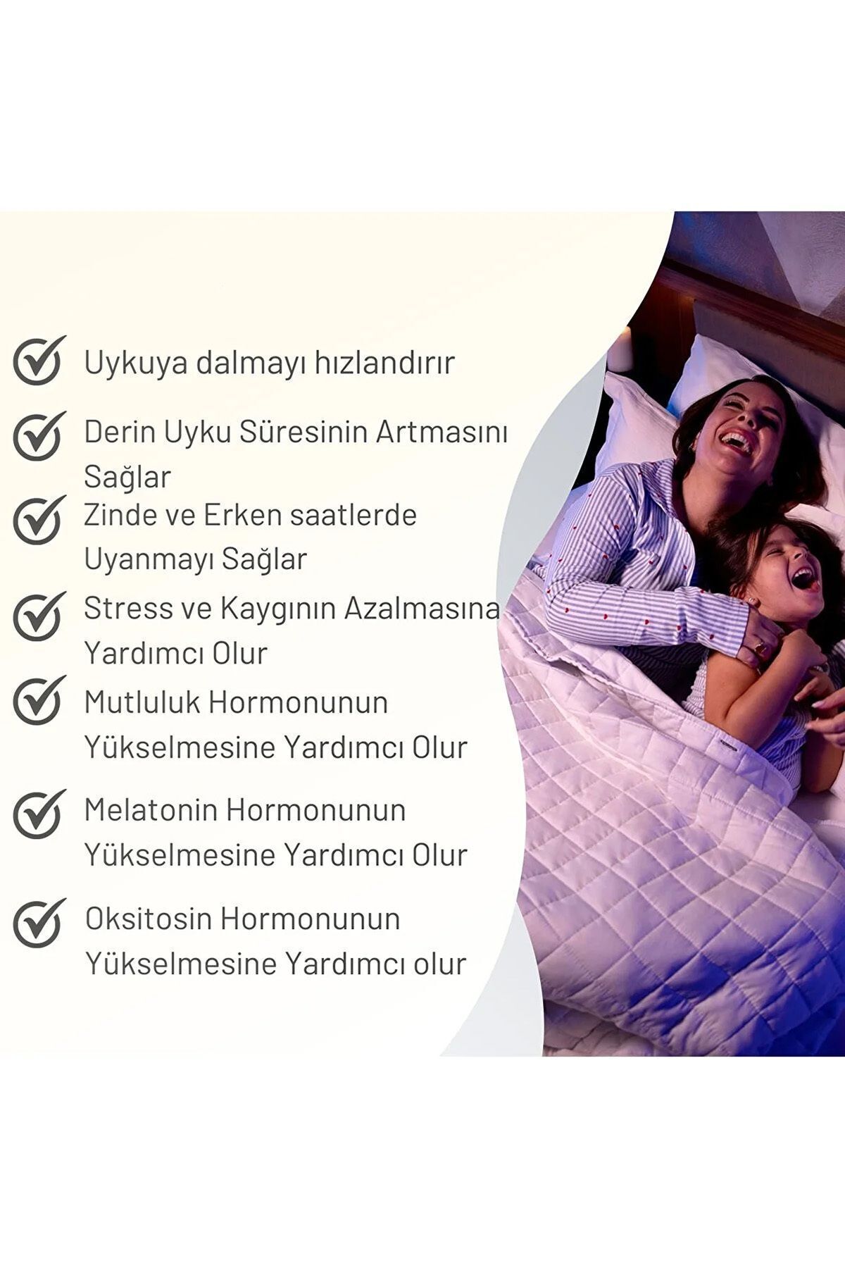 Vayomy Ağırlıklı Battaniye Tek kişilik Yorgan 3 Kg Beyaz 104x152 %100 Yün Dolgulu 4 Mevsim Kullanılabilir fotoğrafı 6 (önizleme)