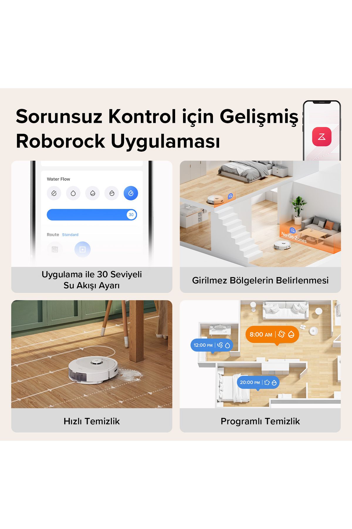 Roborock Vacuum Cleaner Q8 Max Robot Süpürge Beyaz-7