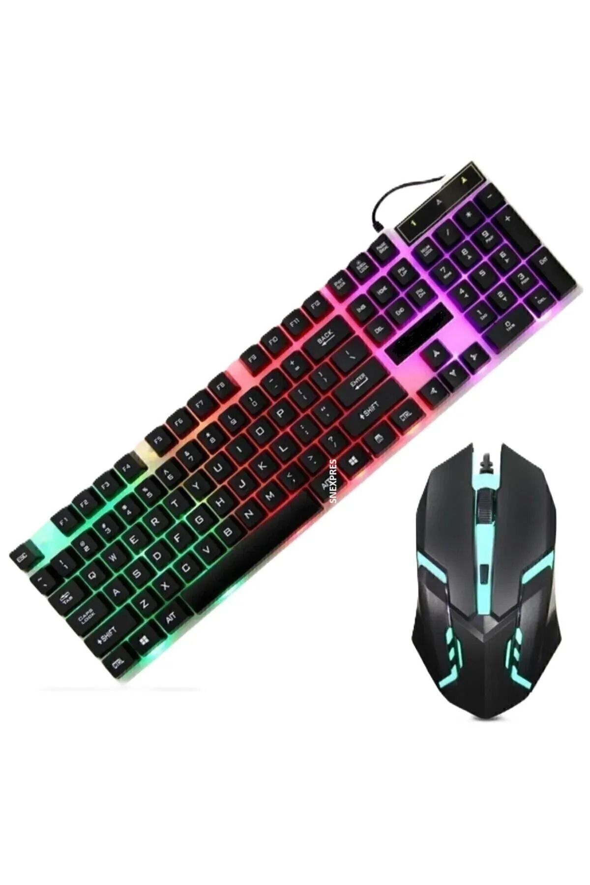 SNEXPRES Işıklı Q Klavye - Mouse - Rgb Aydınlatmalı Türkçe Klavye- Oyuncu Klavyesi