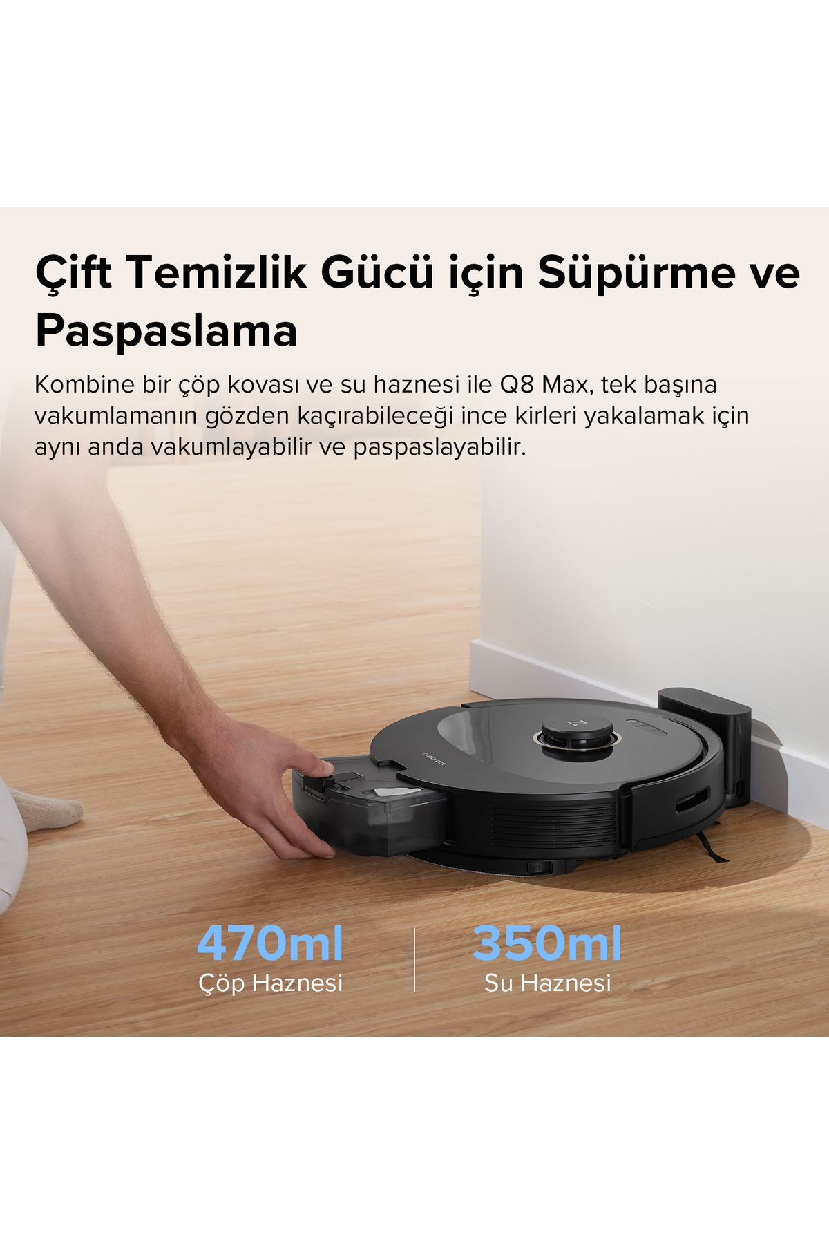 Roborock Vacuum Cleanner Q8 Max Robot Süpürge Siyah-3