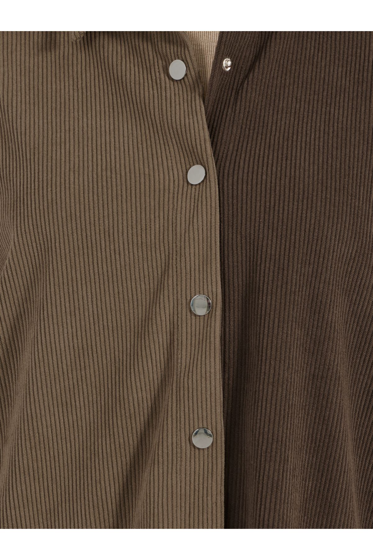 Styli-Oversized Color Block Corduroy Button Up Shirt 4