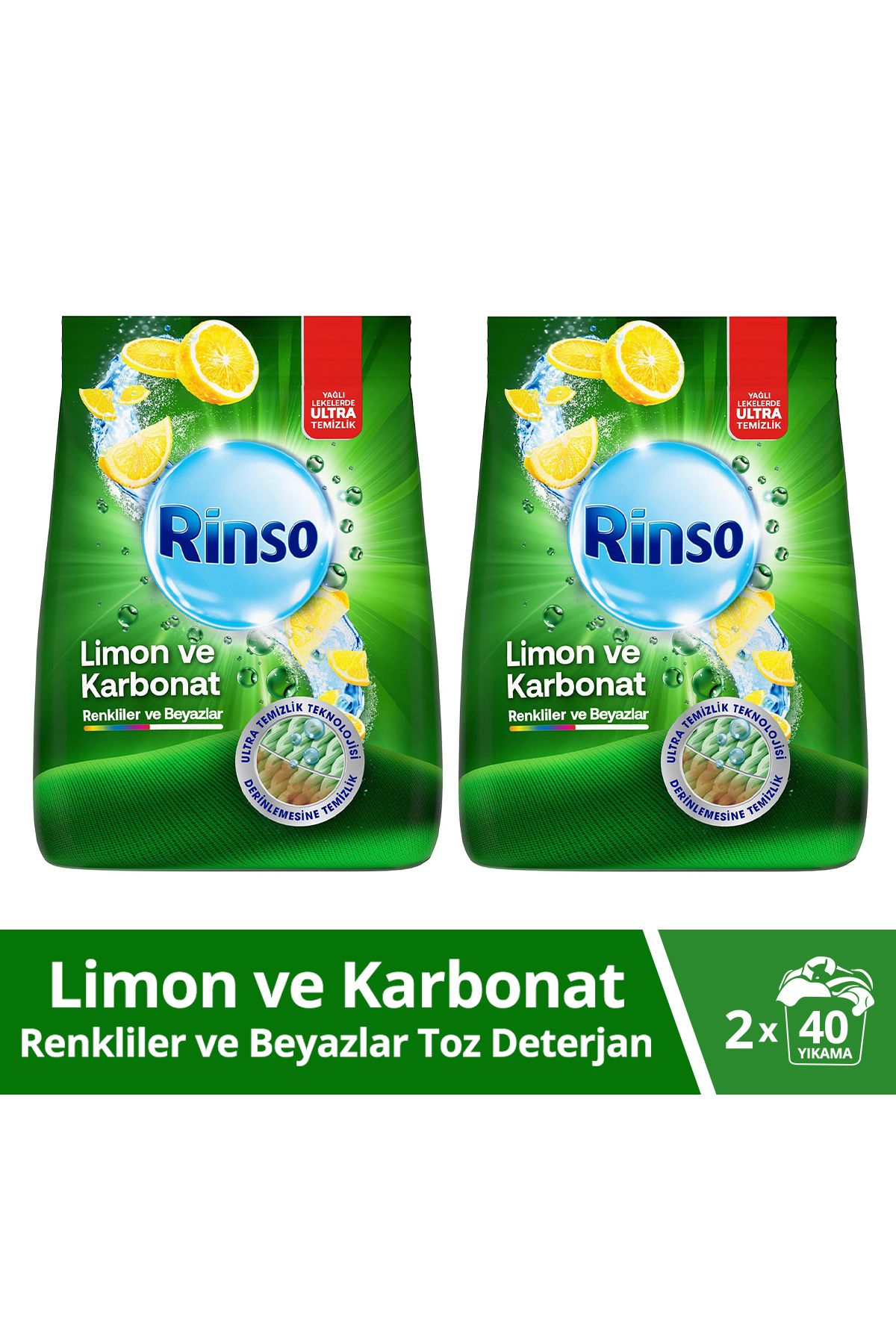 Rinso Toz Deterjan Renkliler ve Beyazlar İçin Limon ve Karbonat 6 KG x2