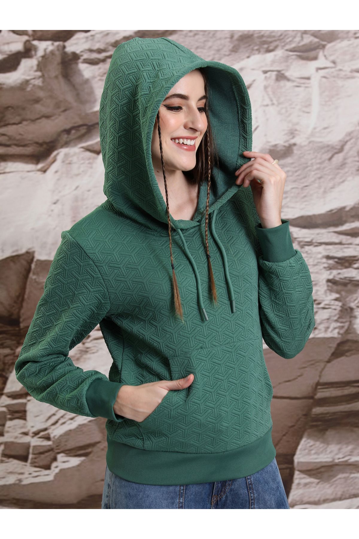 Tokyo Talkies By Styli-Textured Hoodie with Kangaroo Pocket and Long Sleeves 6