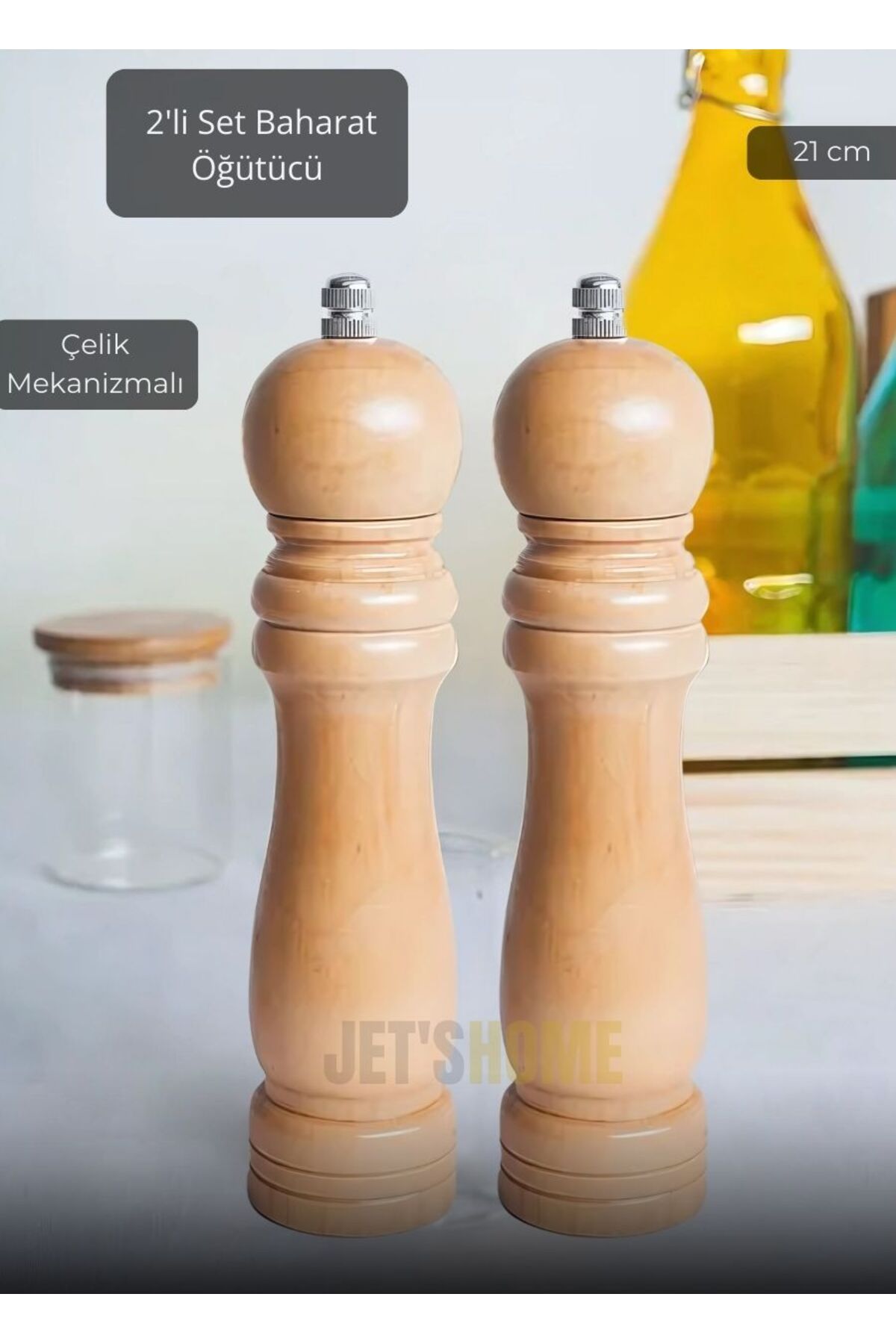 Jet's Home 2’li Set Karabiber Değirmeni Baharat Değirmeni Kalınlık Ayarlı Baharat Öğütücü Çelik Bıçaklı 21 cm