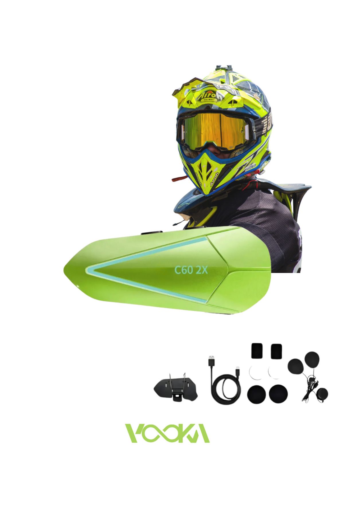 VOOKA 2 Intercom Bağlantılı Su Geçirmez Motosiklet Kask Bluetooth 5.3 300m Intercom 1.000mah C602x