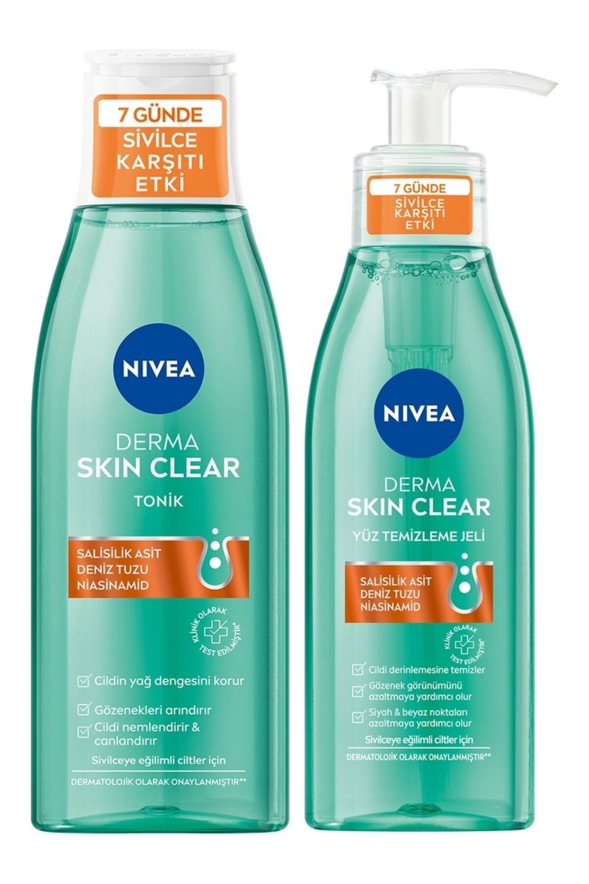 NIVEA Derma Skin Clear Karşıtı Yüz Temizleyici 150ml, Derma Skin Nemlendirici Tonik 200ml